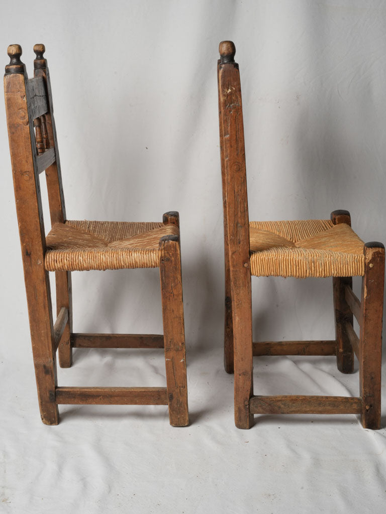 Dark, engraved, baluster spindled chairs  