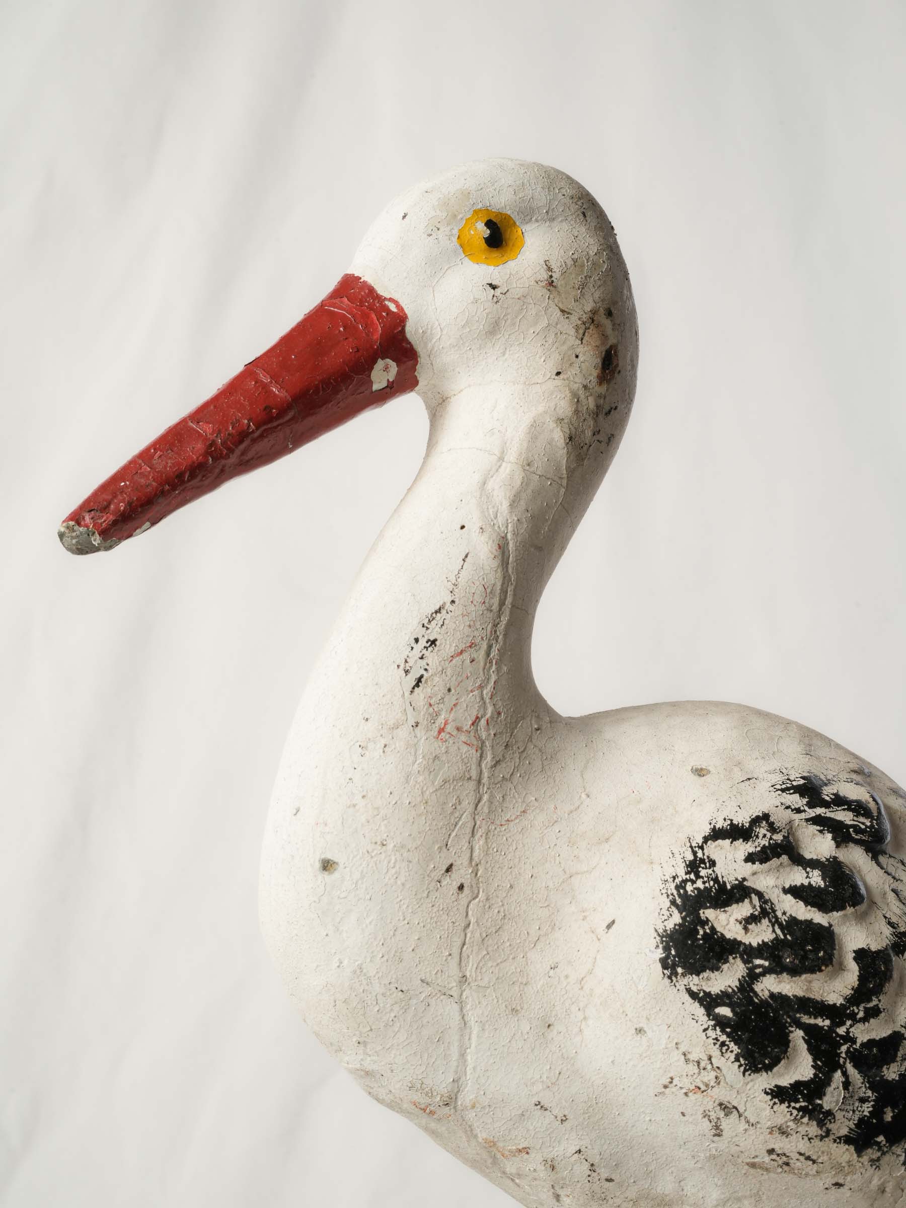 1960s French Painted Concrete Stork Garden Ornament - 19¾"