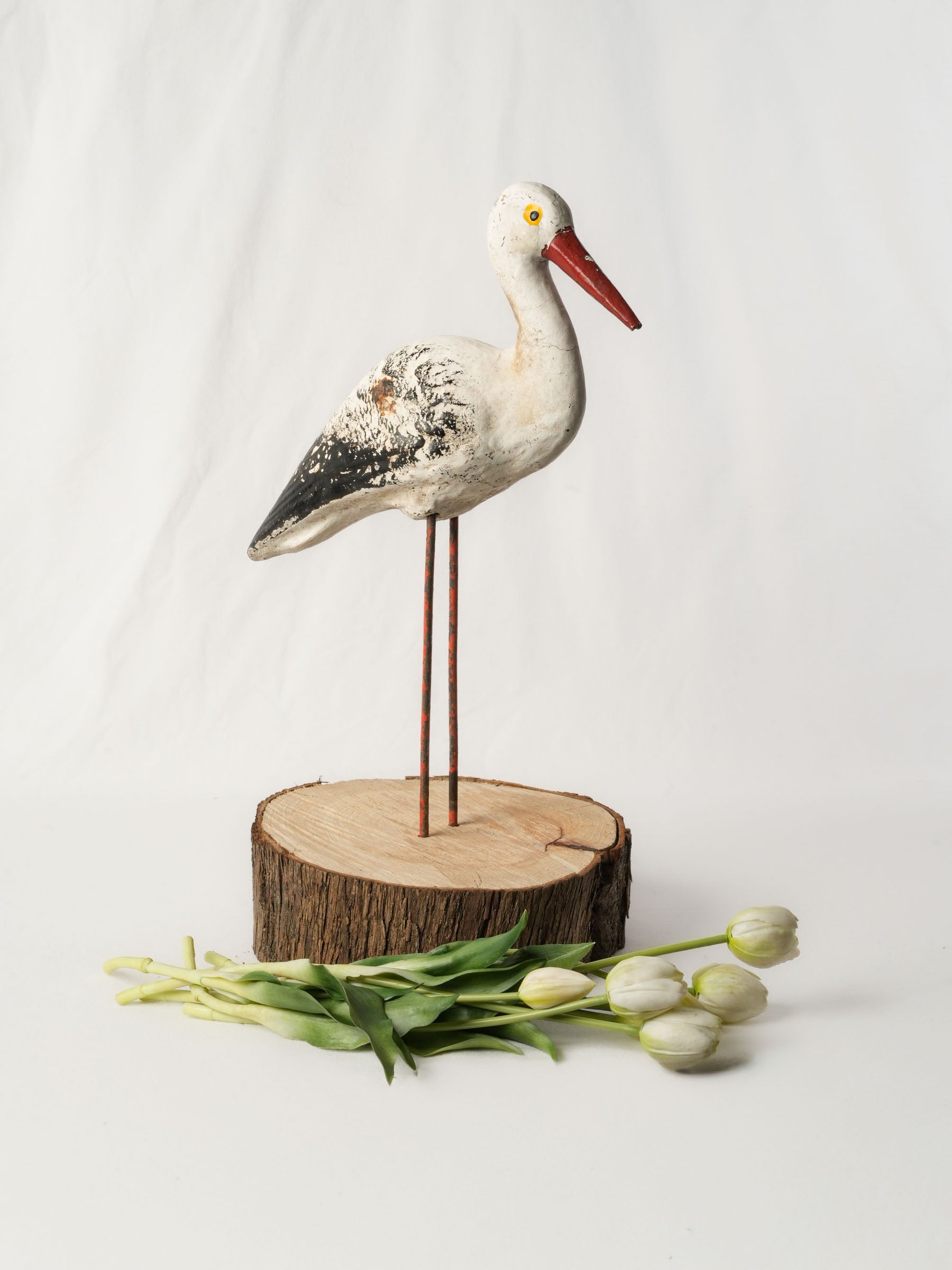 Vintage French Hand-Painted Concrete Garden Stork, 1960s - 19¾"