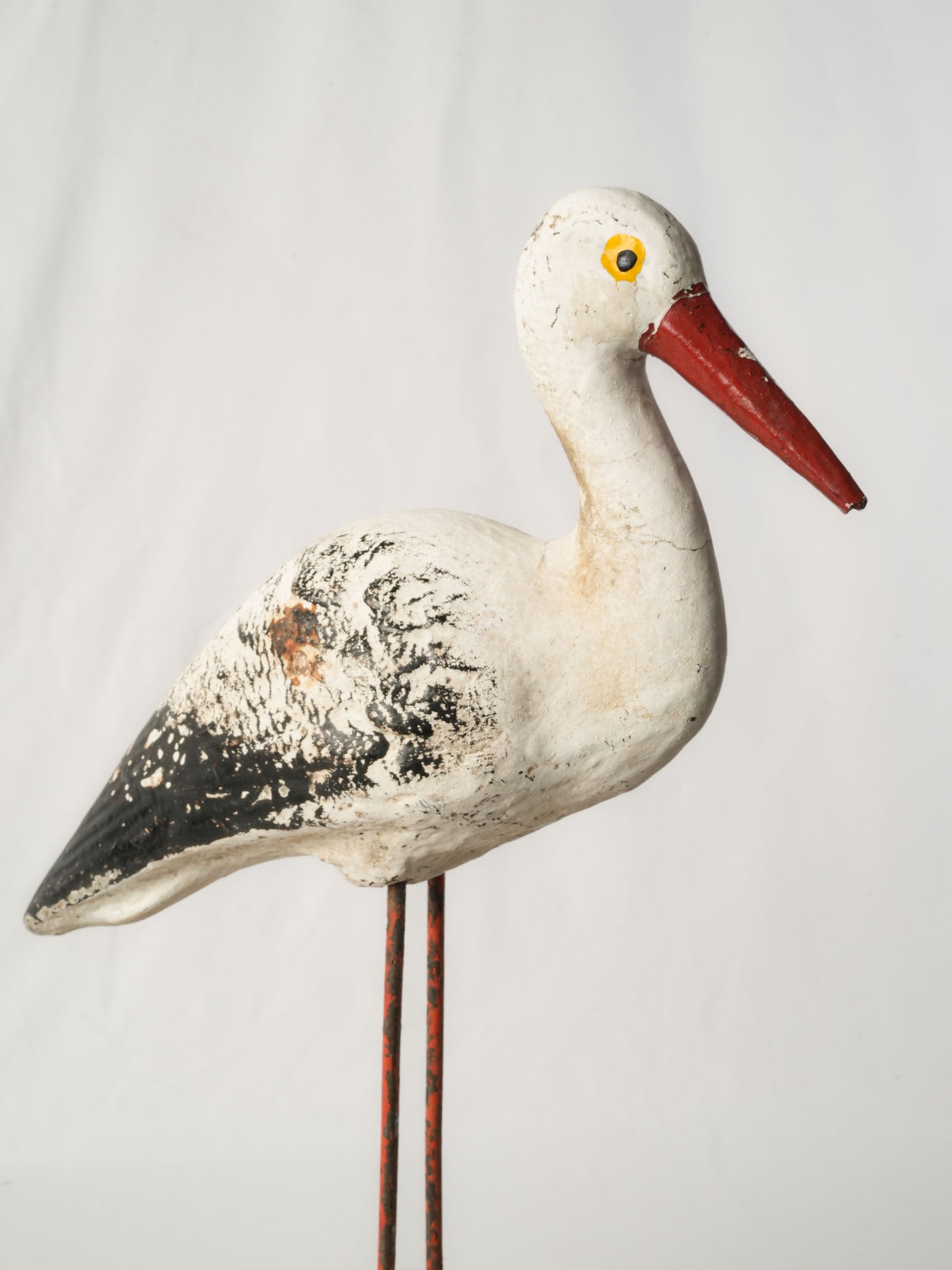 Vintage French Hand-Painted Concrete Garden Stork, 1960s - 19¾"