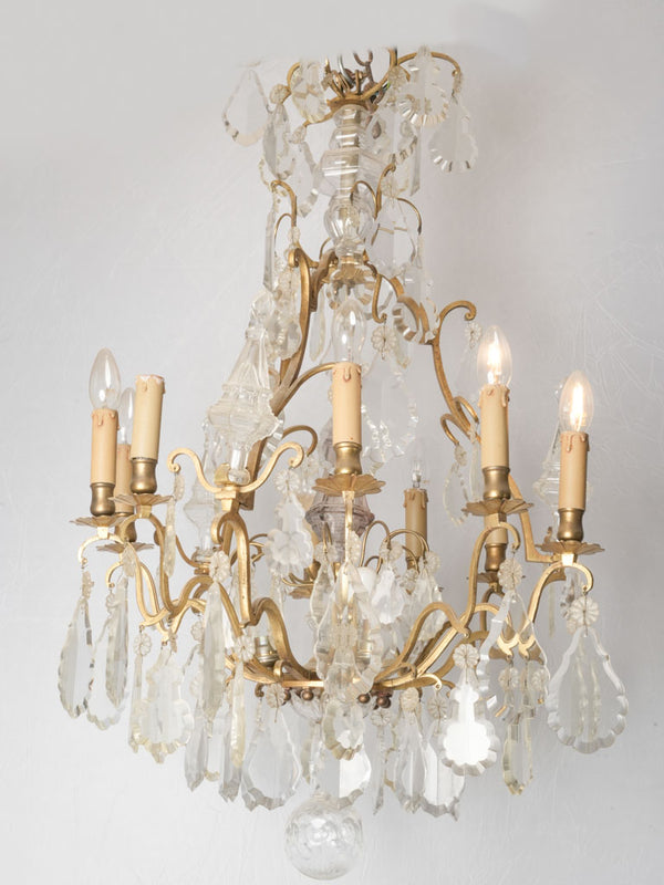 Antique bronze-framed crystal chandelier