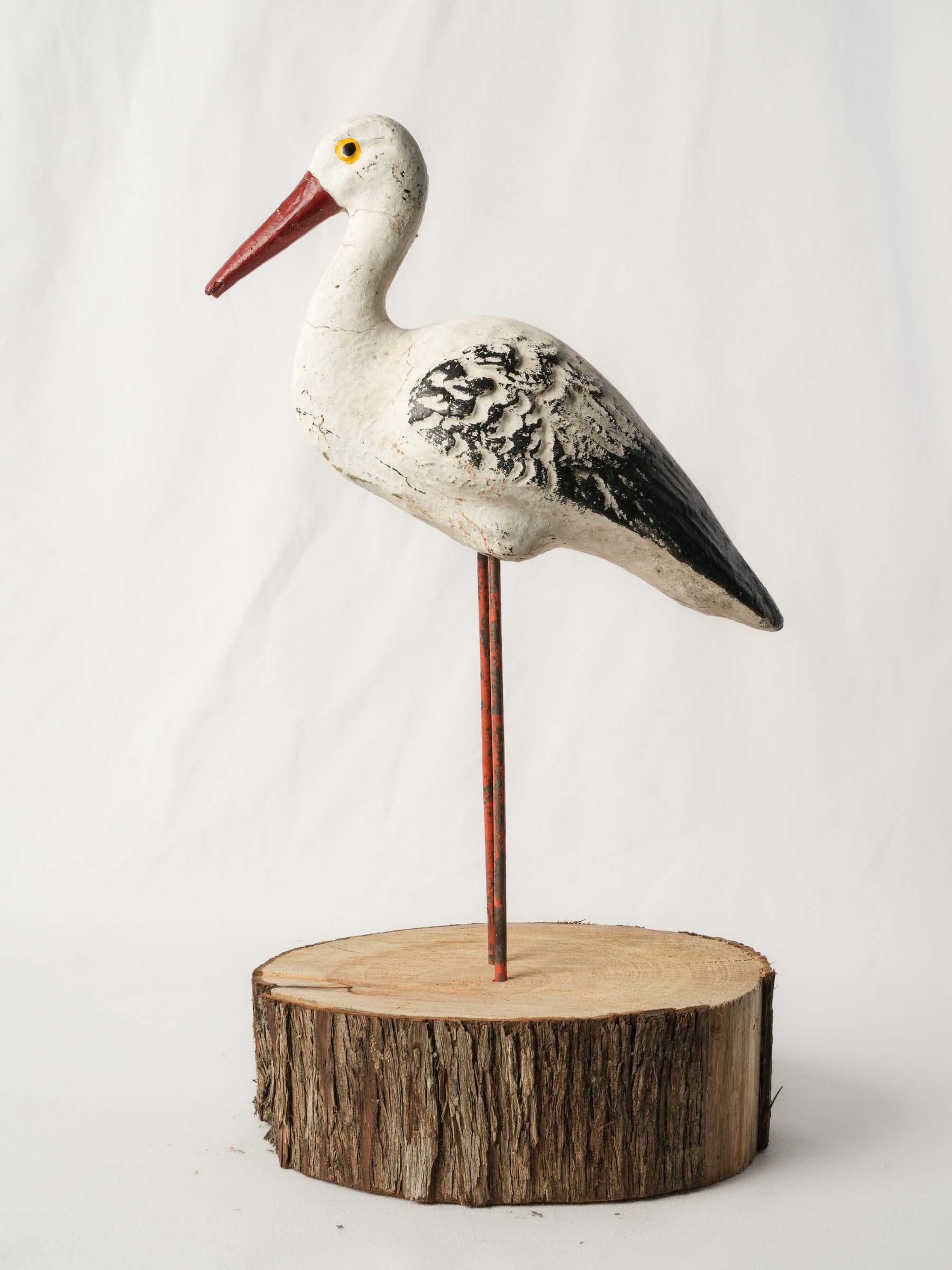 Vintage French Hand-Painted Concrete Garden Stork, 1960s - 19¾"