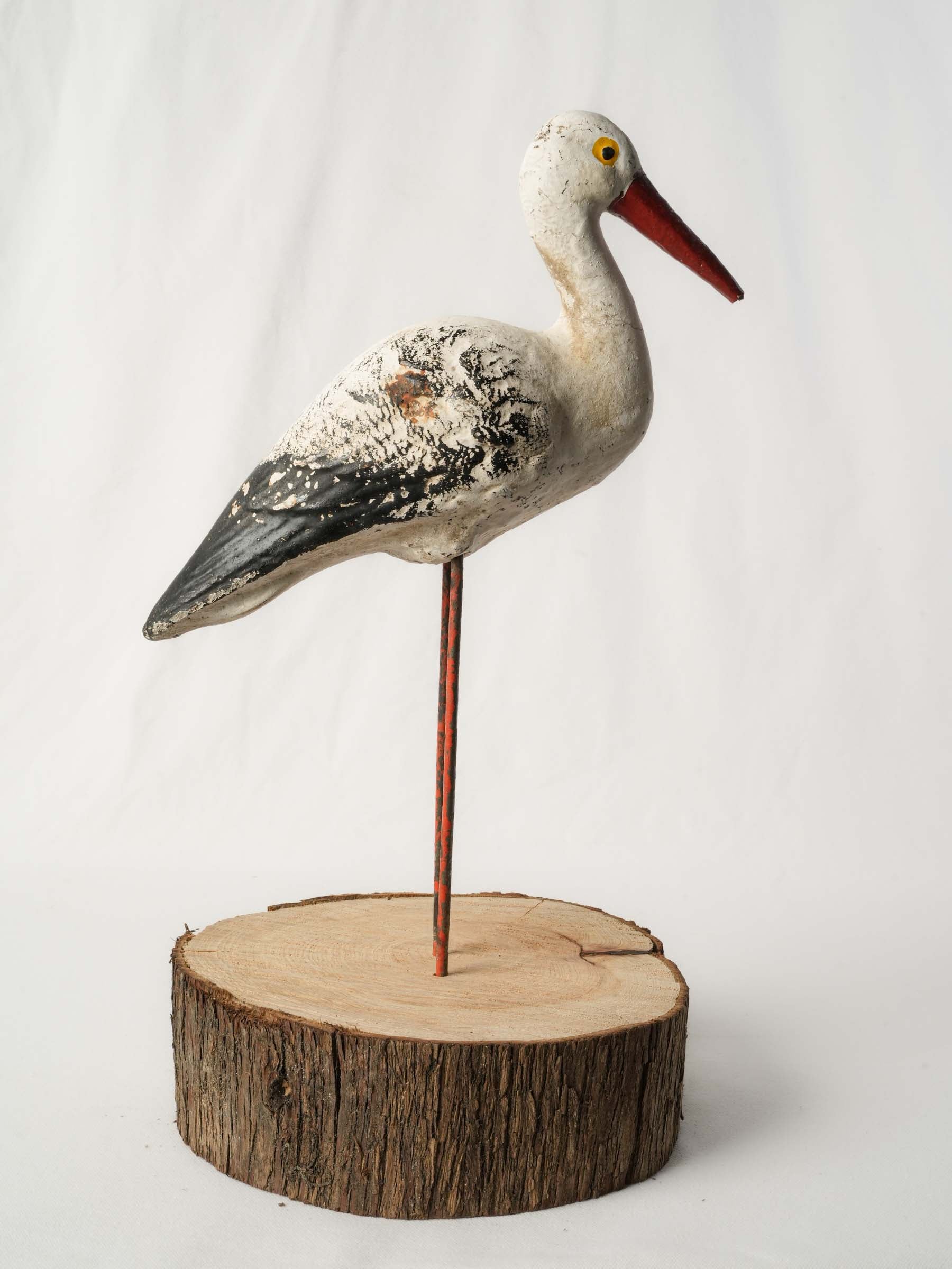 Vintage French Hand-Painted Concrete Garden Stork, 1960s - 19¾"