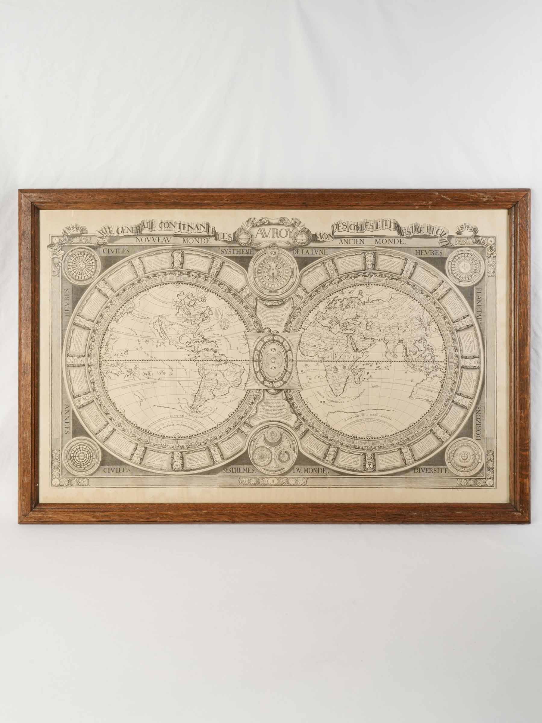 Large Framed French Planisphere Print – The Known World in 1688 - 27¼" x 41¾"
