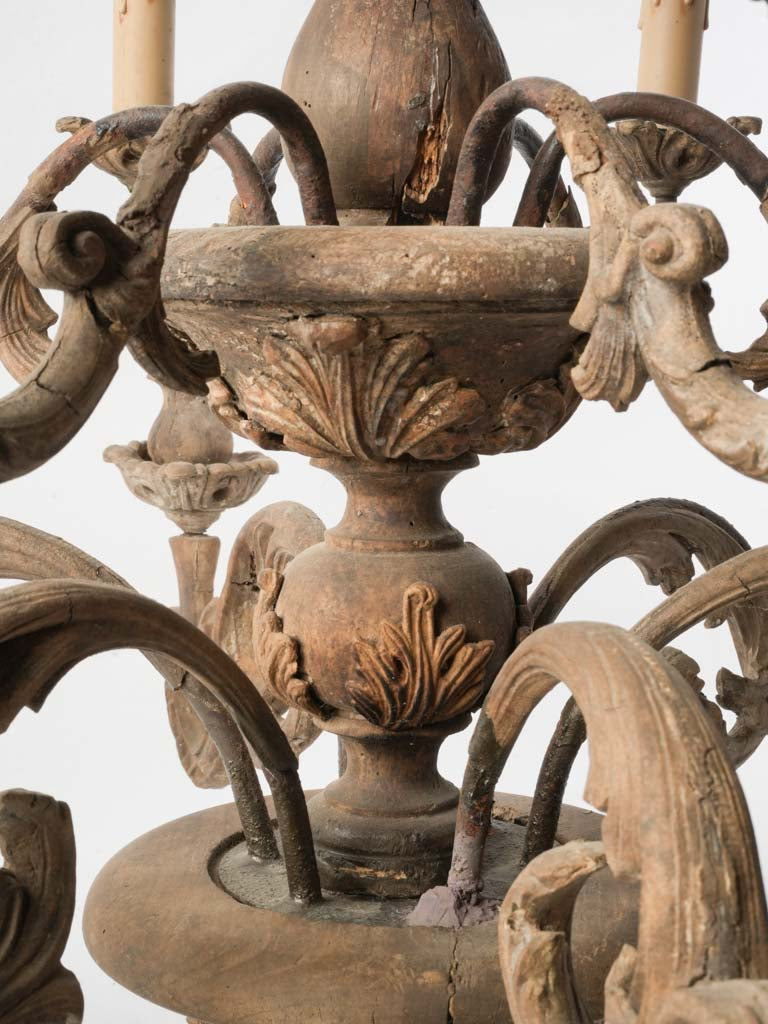 Hand-carved oak chandelier lighting  