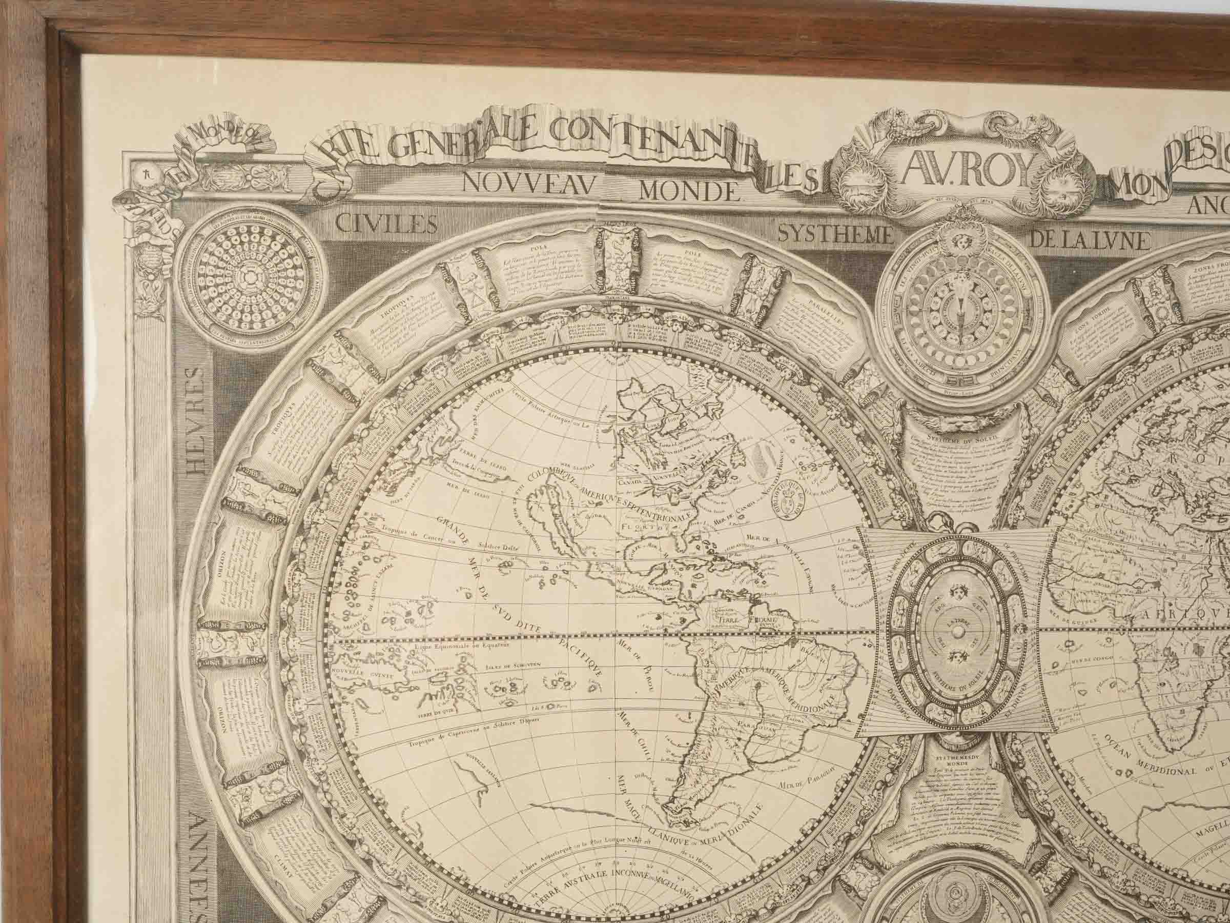 Large Framed French Planisphere Print – The Known World in 1688 - 27¼" x 41¾"