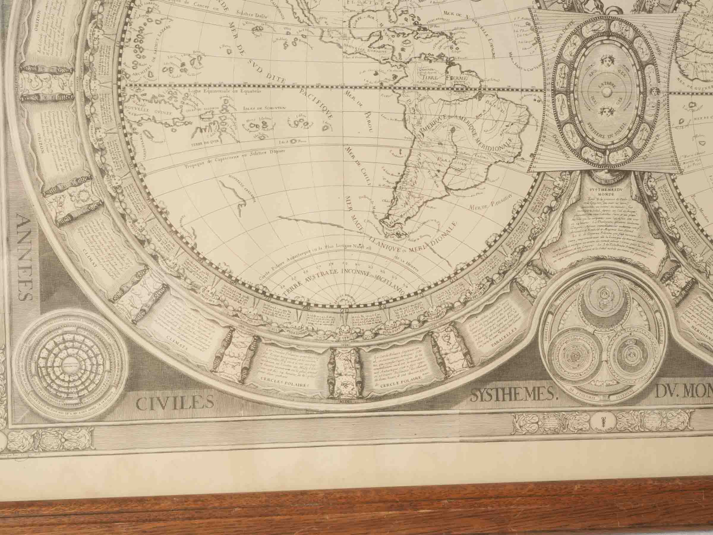 Large Framed French Planisphere Print – The Known World in 1688 - 27¼" x 41¾"