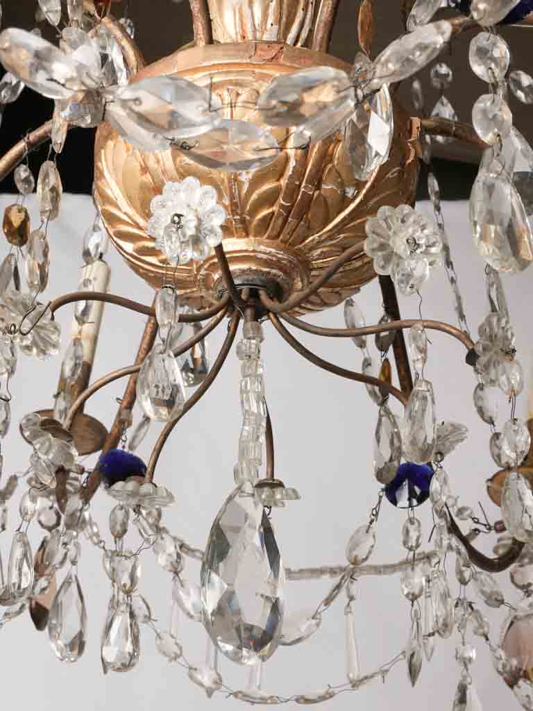 Two exceptional large antique Italian chandeliers w/ clear blue & amber pendants