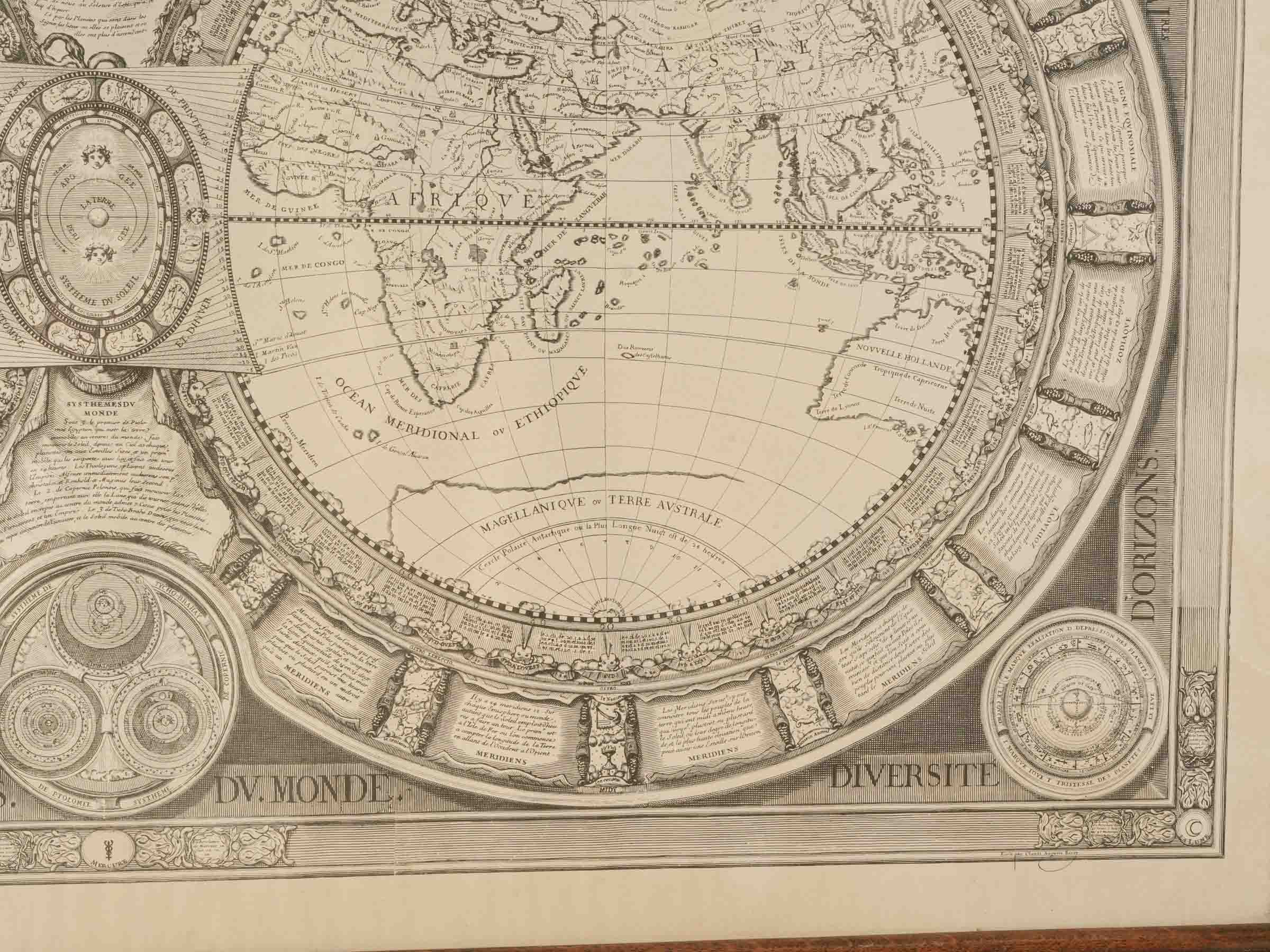 Large Framed French Planisphere Print – The Known World in 1688 - 27¼" x 41¾"