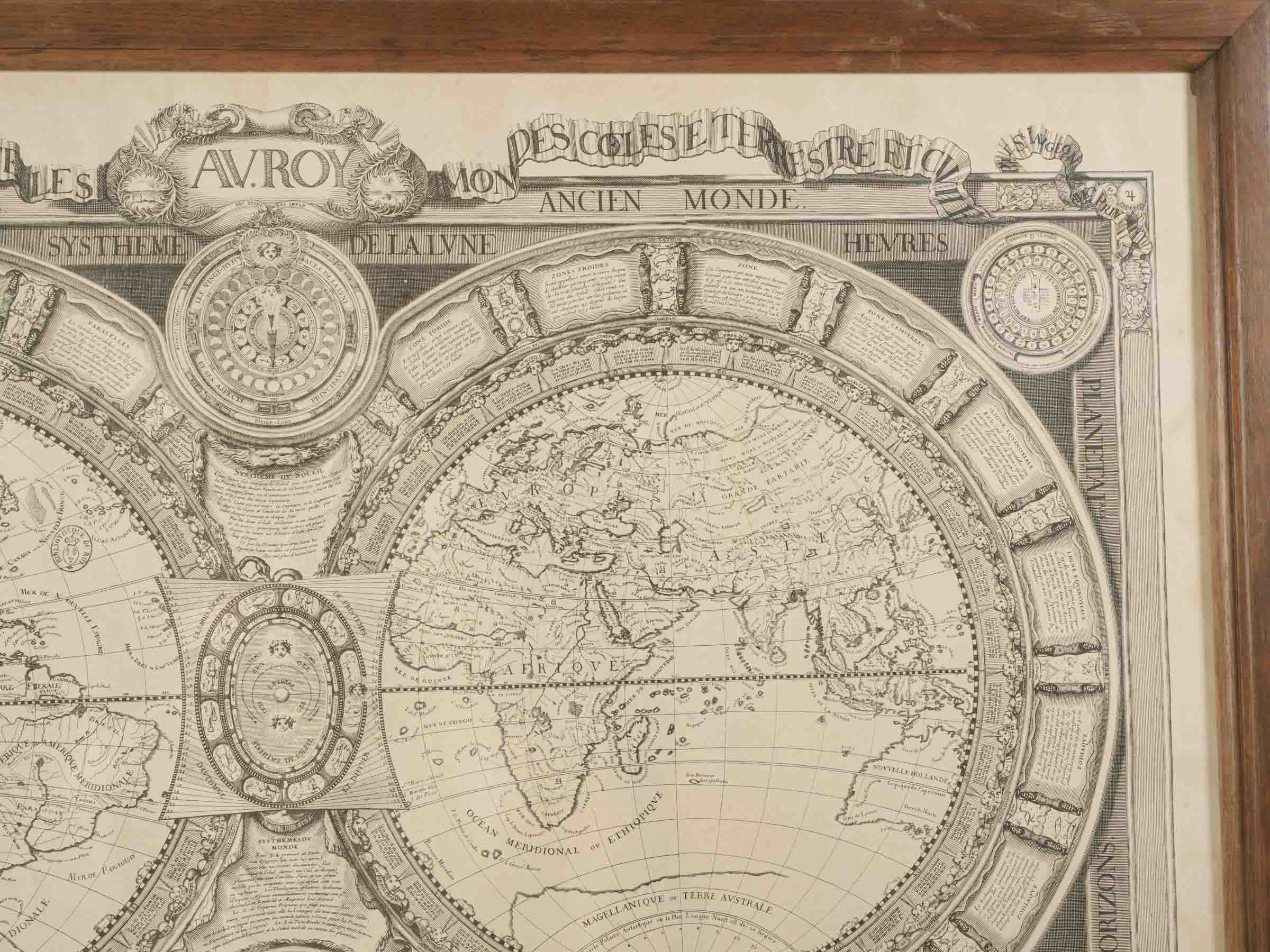 Large Framed French Planisphere Print – The Known World in 1688 - 27¼" x 41¾"