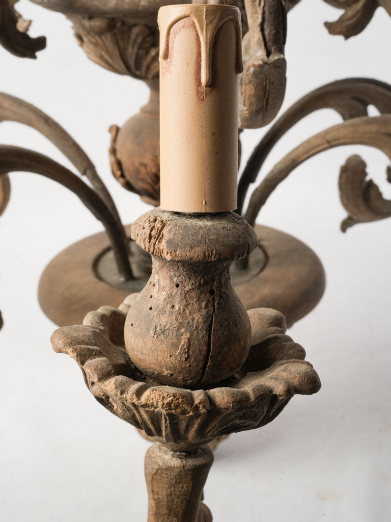 Old-world oak chandelier fixture  