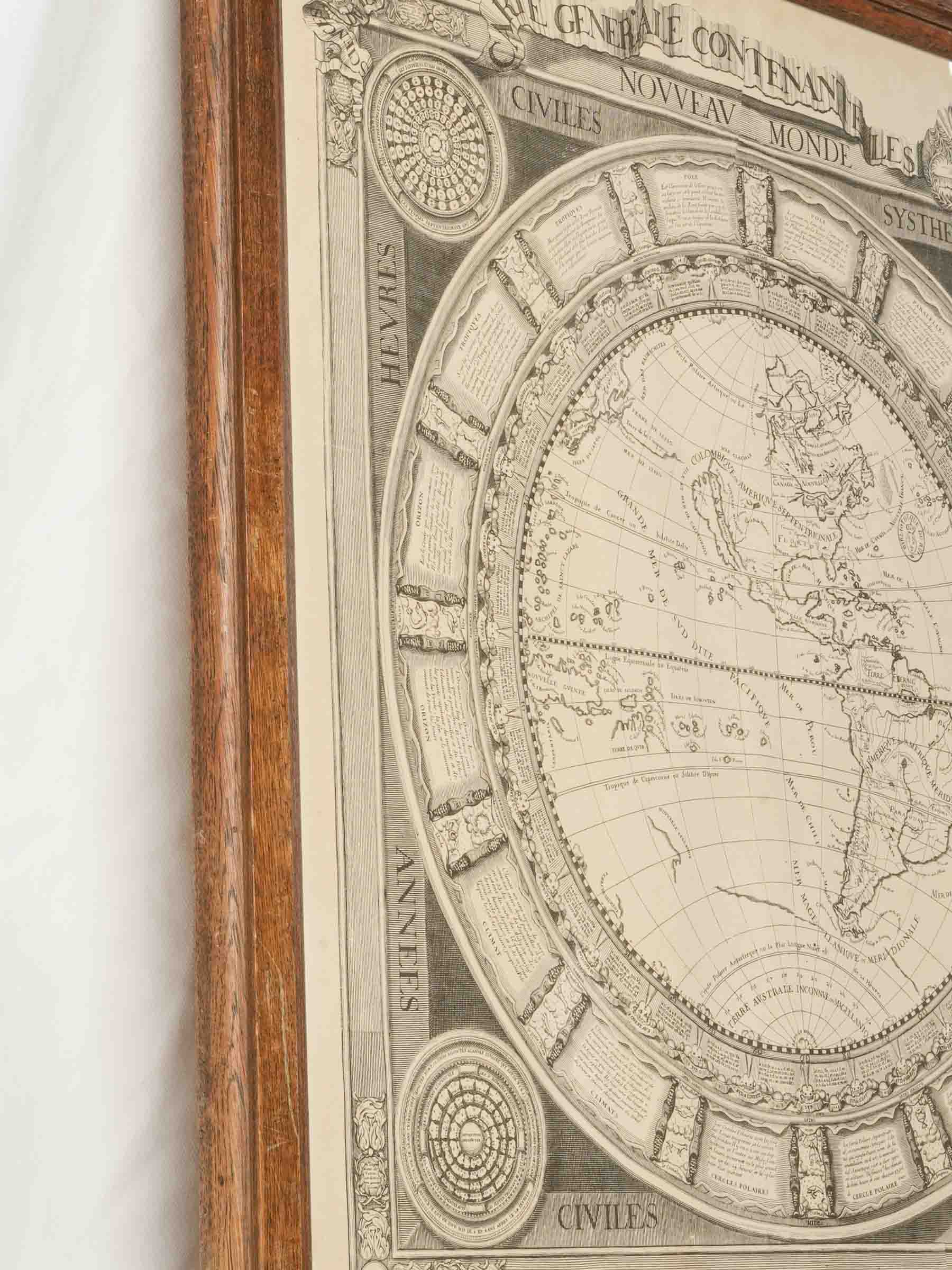 Large Framed French Planisphere Print – The Known World in 1688 - 27¼" x 41¾"