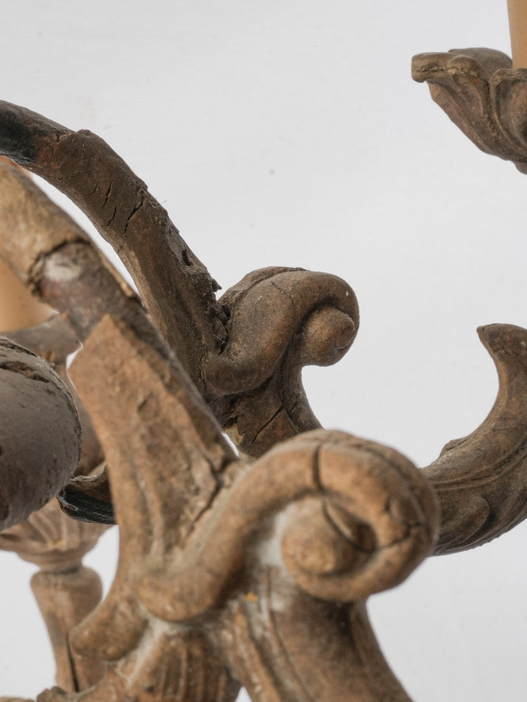 Antique patina oak light fixture  