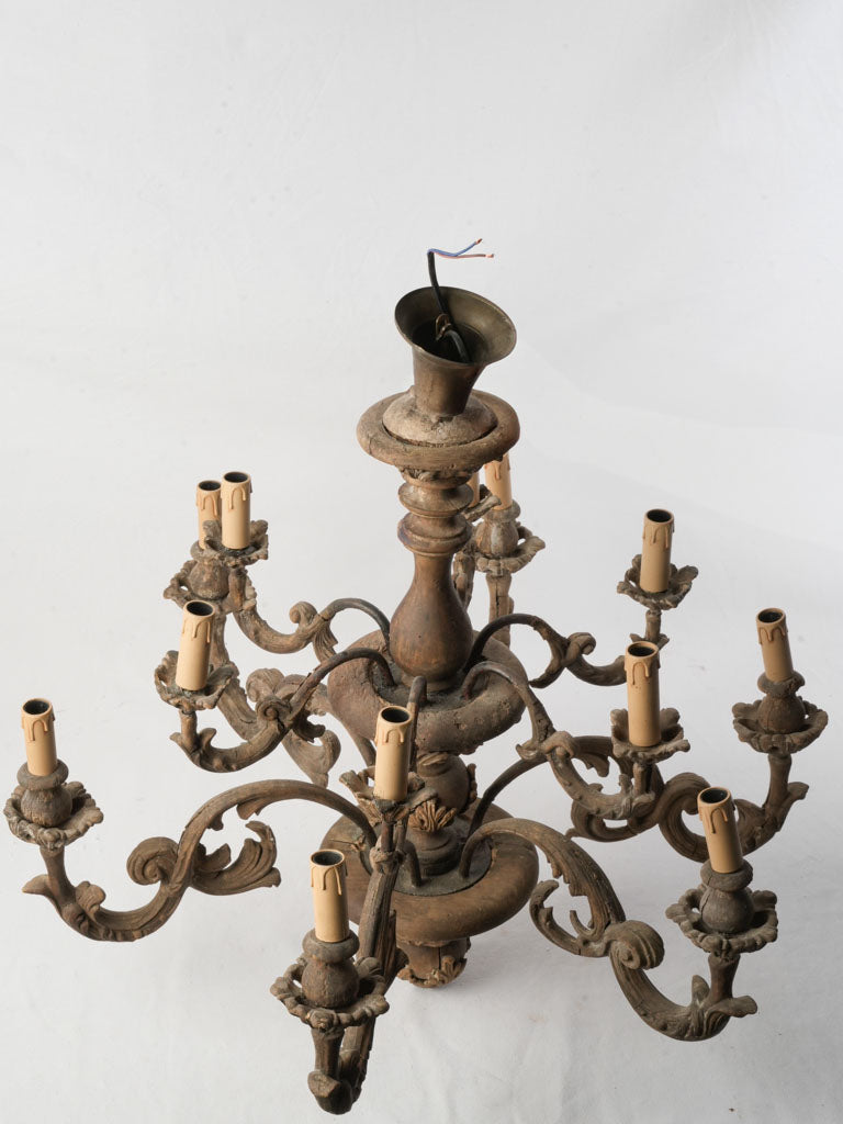 Vintage wooden chandelier with patina  