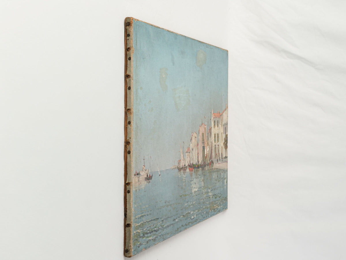 Vintage Mediterranean harbor artwork