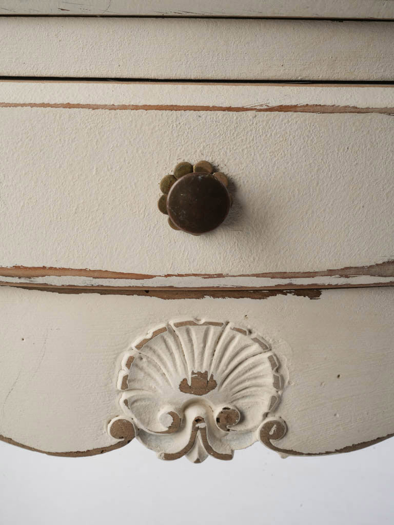 Softly patinated three-drawer nightstand  