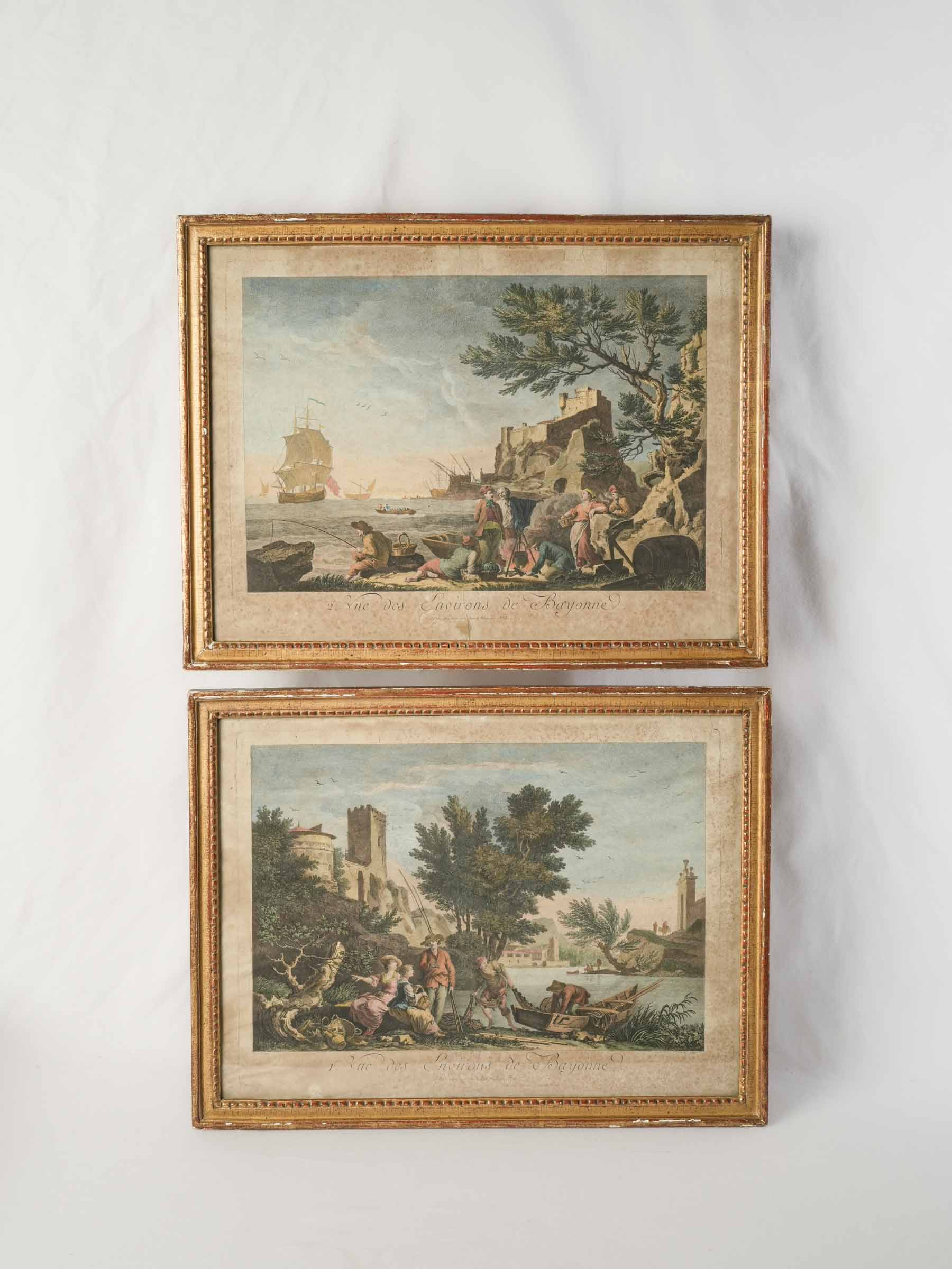 Pair of Framed French Hand-Colored Engravings after Claude Joseph Vernet, Late 18th Century - 16½" x 21¼"