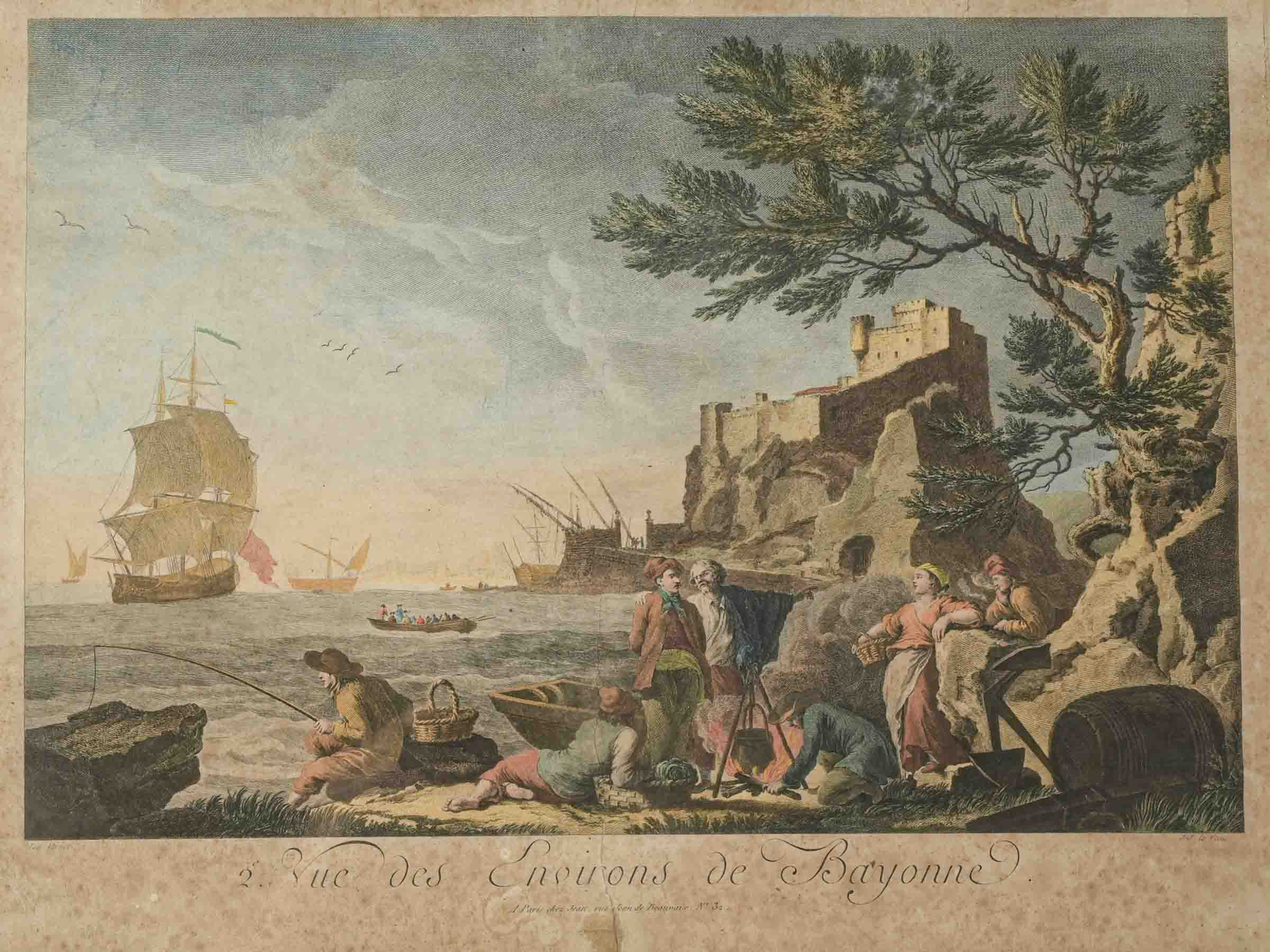 Pair of Framed French Hand-Colored Engravings after Claude Joseph Vernet, Late 18th Century - 16½" x 21¼"