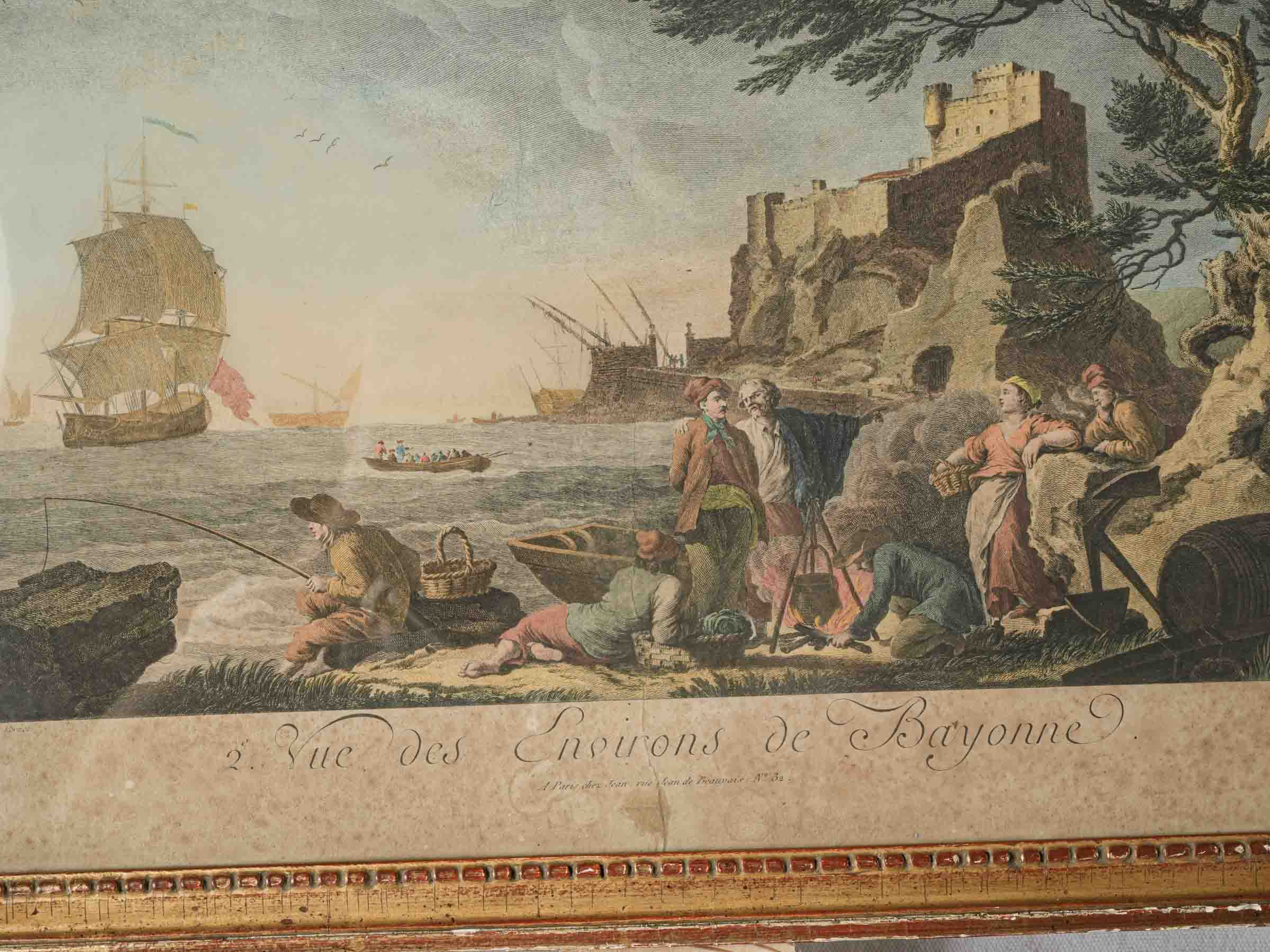 Pair of Framed French Hand-Colored Engravings after Claude Joseph Vernet, Late 18th Century - 16½" x 21¼"