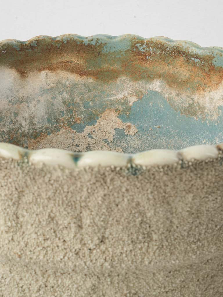 Pair of Early 20th Century French Majolica-Style Cachepots Planters w/ Floral & Bird Relief - 8¾"