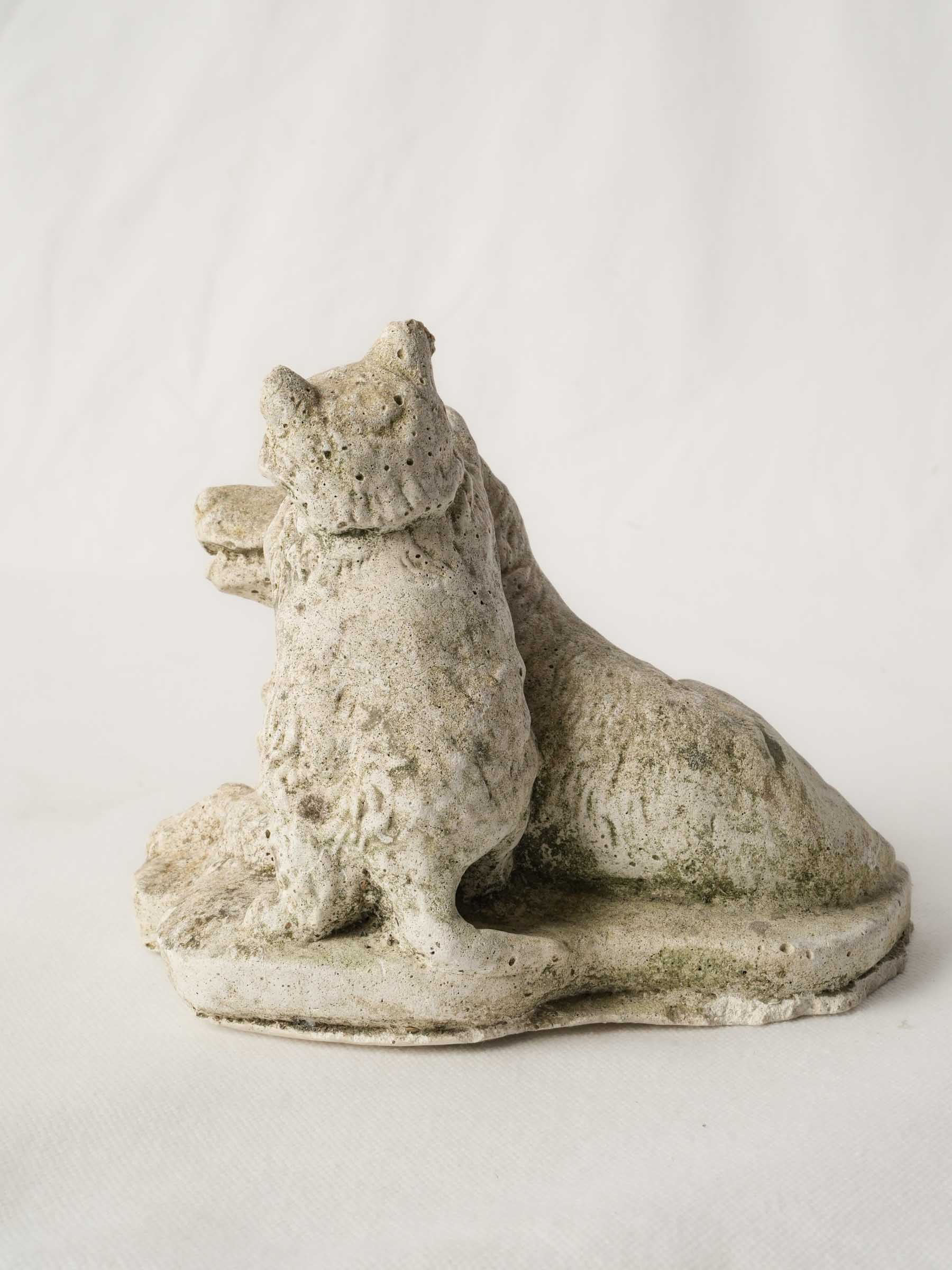 Petite French Cat and Dog Vintage Garden Ornament in Concrete - 6¼"