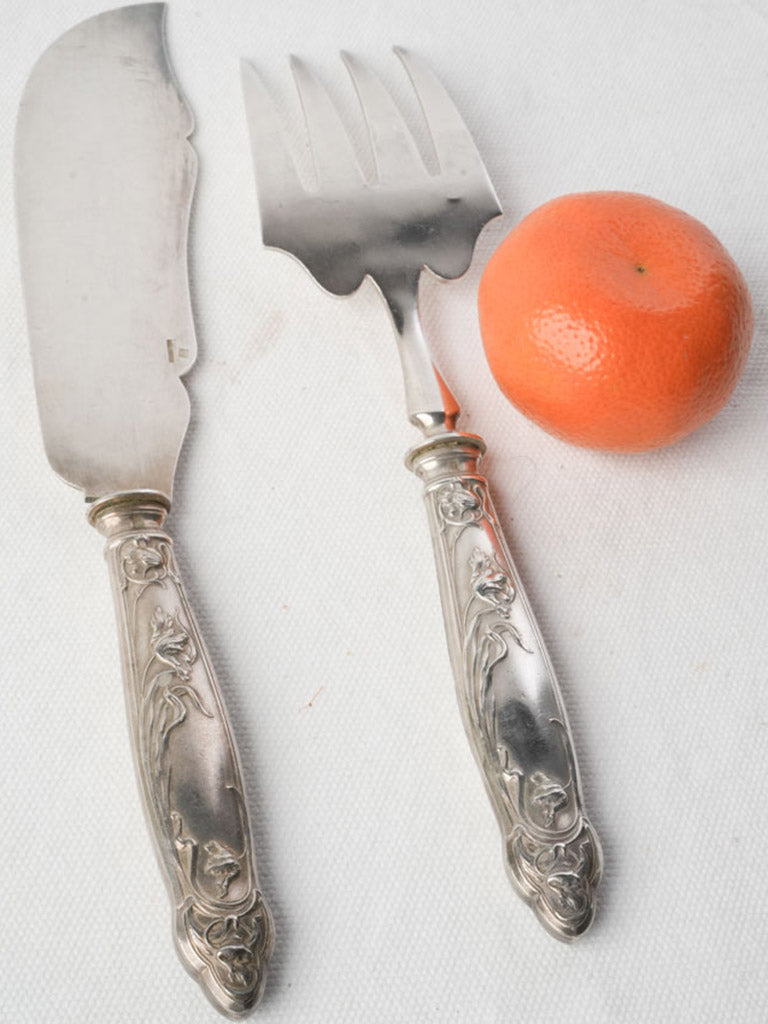 Circa 1900 French Art Nouveau Silver Plated Fish Serving Set