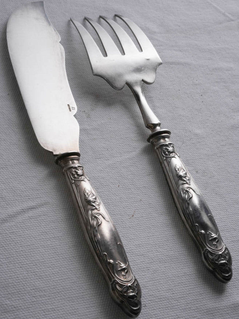 Circa 1900 French Art Nouveau Silver Plated Fish Serving Set