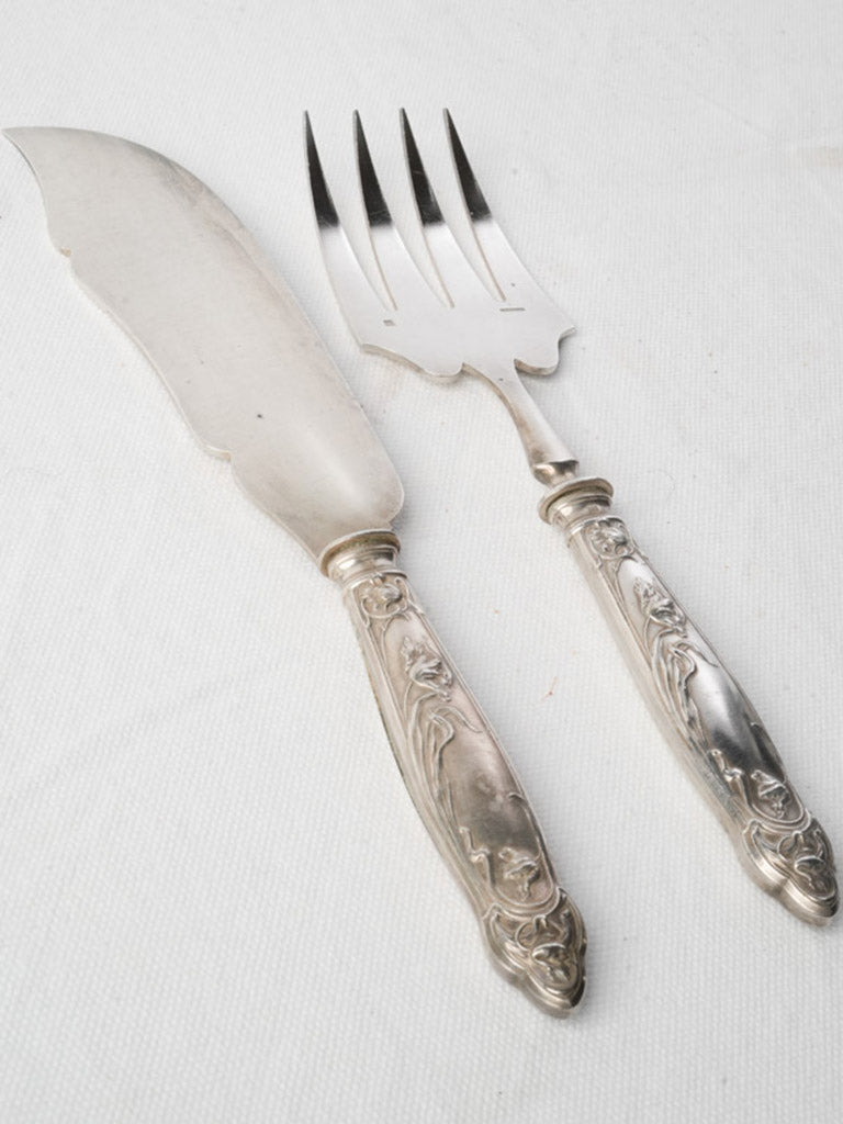 Circa 1900 French Art Nouveau Silver Plated Fish Serving Set