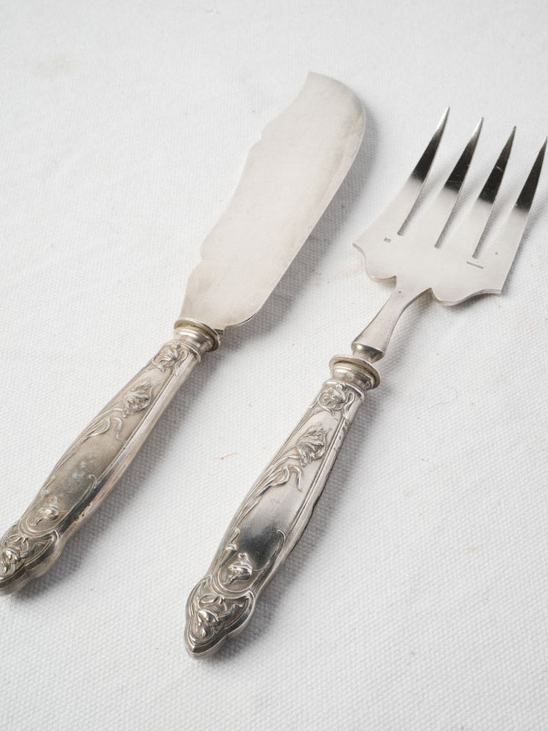 Circa 1900 French Art Nouveau Silver Plated Fish Serving Set