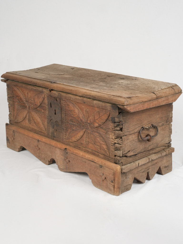 Antique Hand-Carved Rustic Wooden Chest