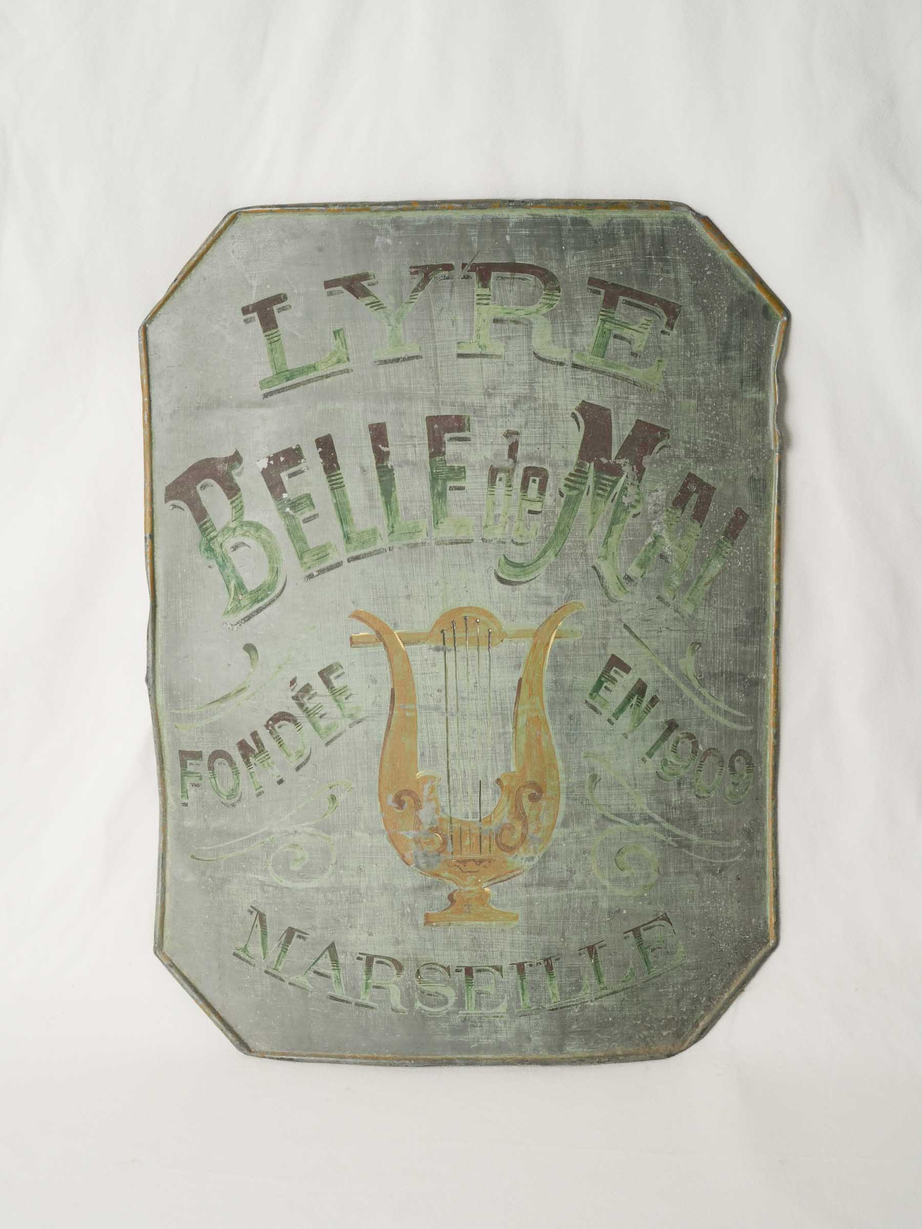 Antique Painted Musical Society Sign From Marseille, circa 1910 - 25½" x 19¾"