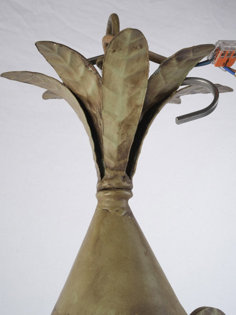 Sculptural Pair of  Vintage Wrought Iron Lanterns in Sage Green - 44" x 20½"