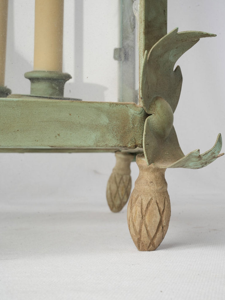 Sculptural Pair of  Vintage Wrought Iron Lanterns in Sage Green - 44" x 20½"