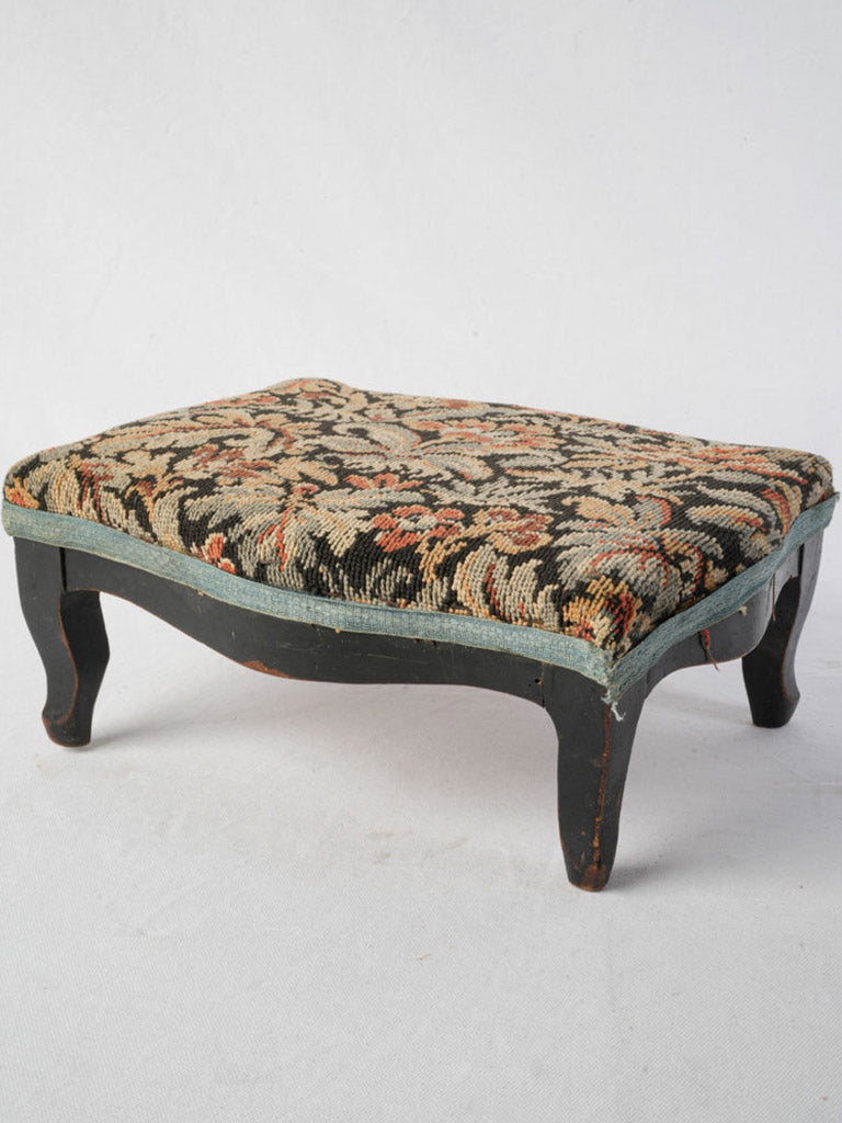 Antique floral tapestry footrest
