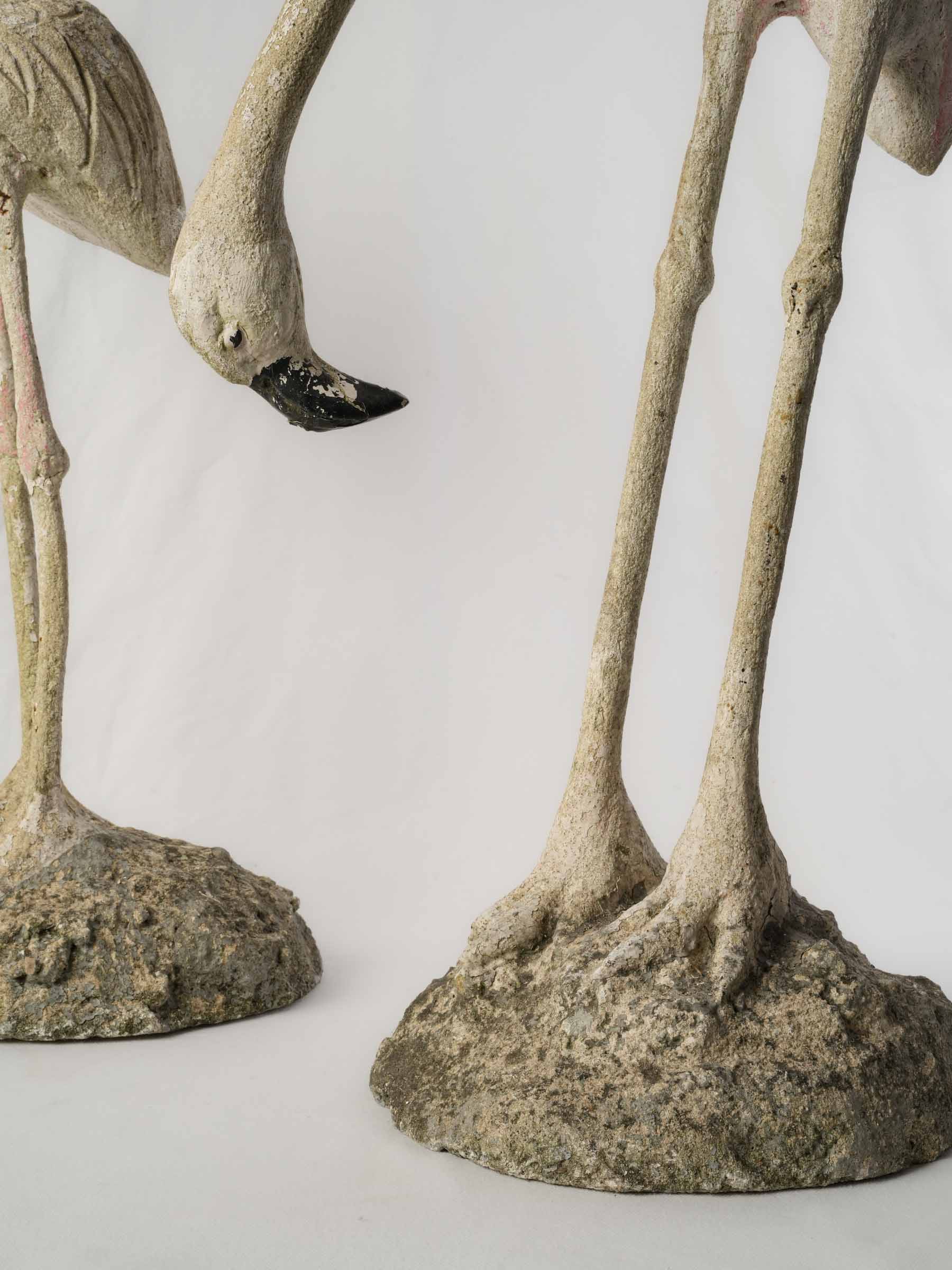 Pair of Tall Mid-Century French Concrete Flamingo Garden Statues