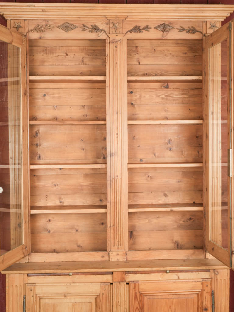 Antique Carved Natural Pine Hutch