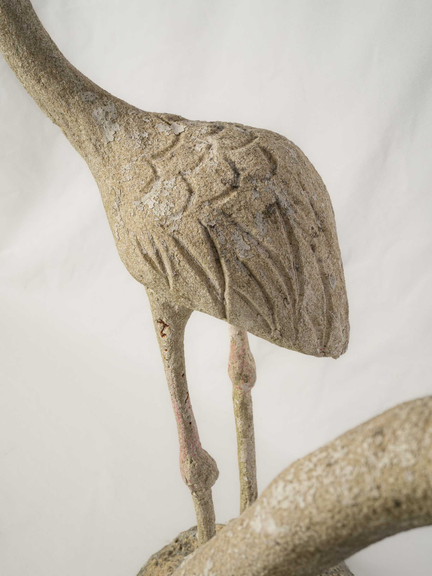 Pair of Tall Mid-Century French Concrete Flamingo Garden Statues
