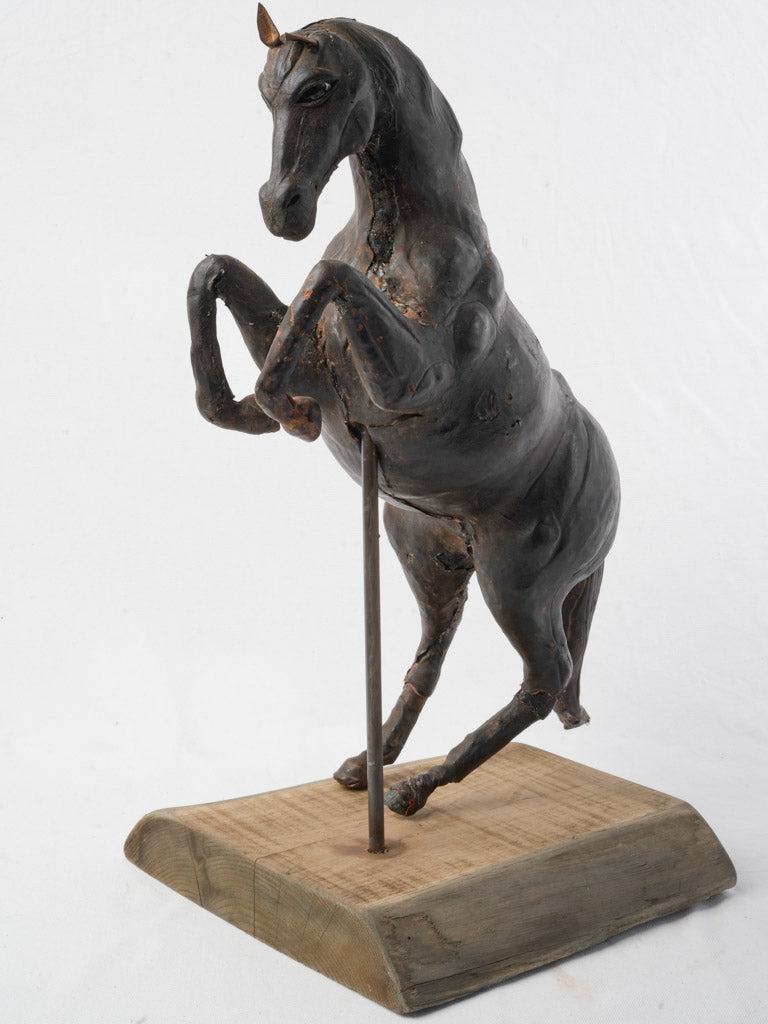 Early 20th-Century French Leather Horse Sculpture W/ Sulfide Eyes - 23¾"
