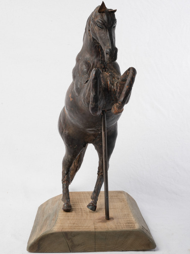 Early 20th-Century French Leather Horse Sculpture W/ Sulfide Eyes - 23¾"