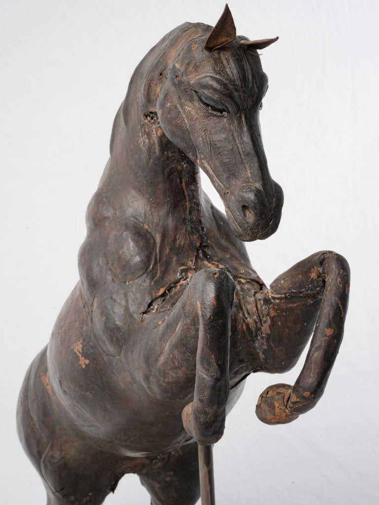 Early 20th-Century French Leather Horse Sculpture W/ Sulfide Eyes - 23¾"