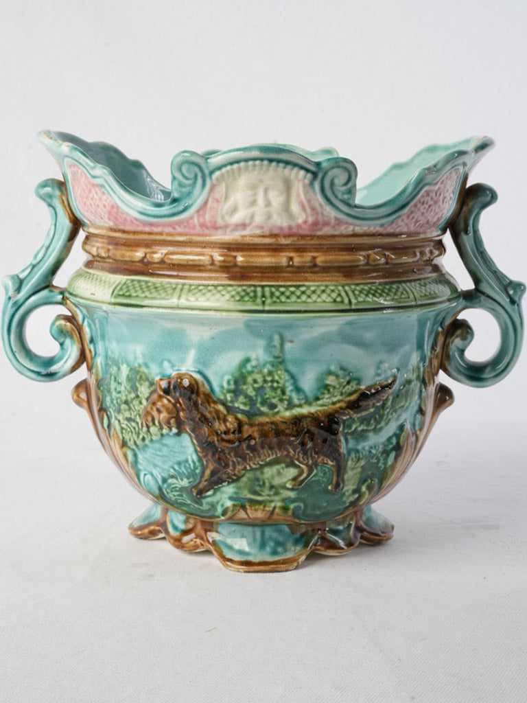 Decorative majolica planter with relief