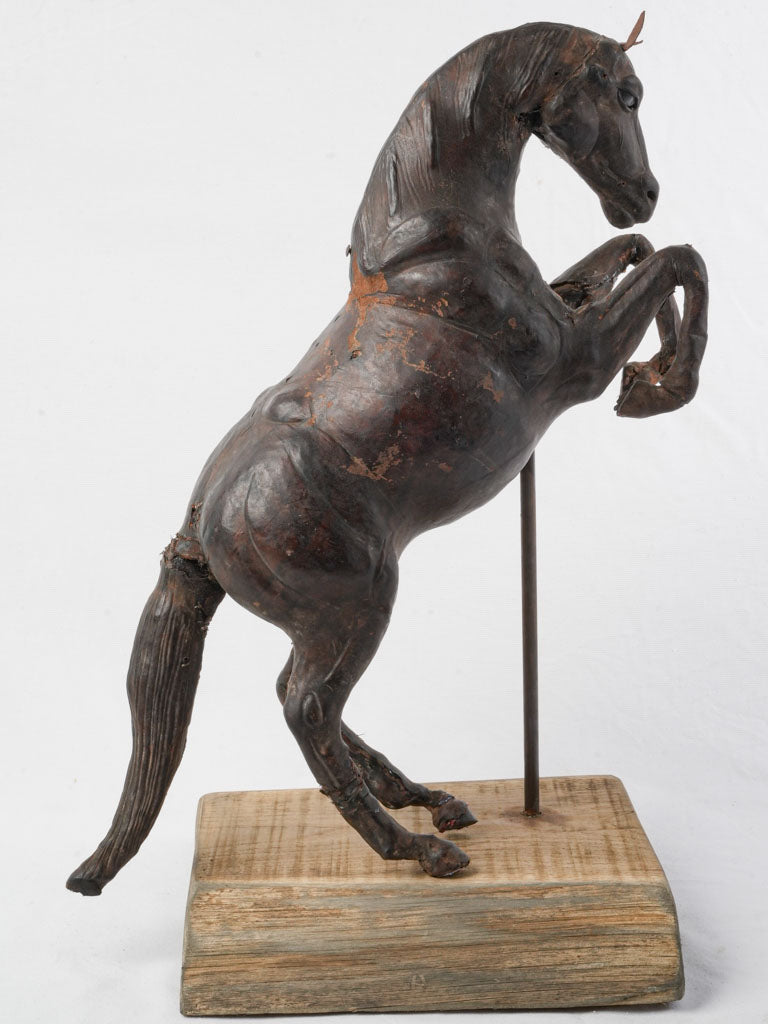 Early 20th-Century French Leather Horse Sculpture W/ Sulfide Eyes - 23¾"