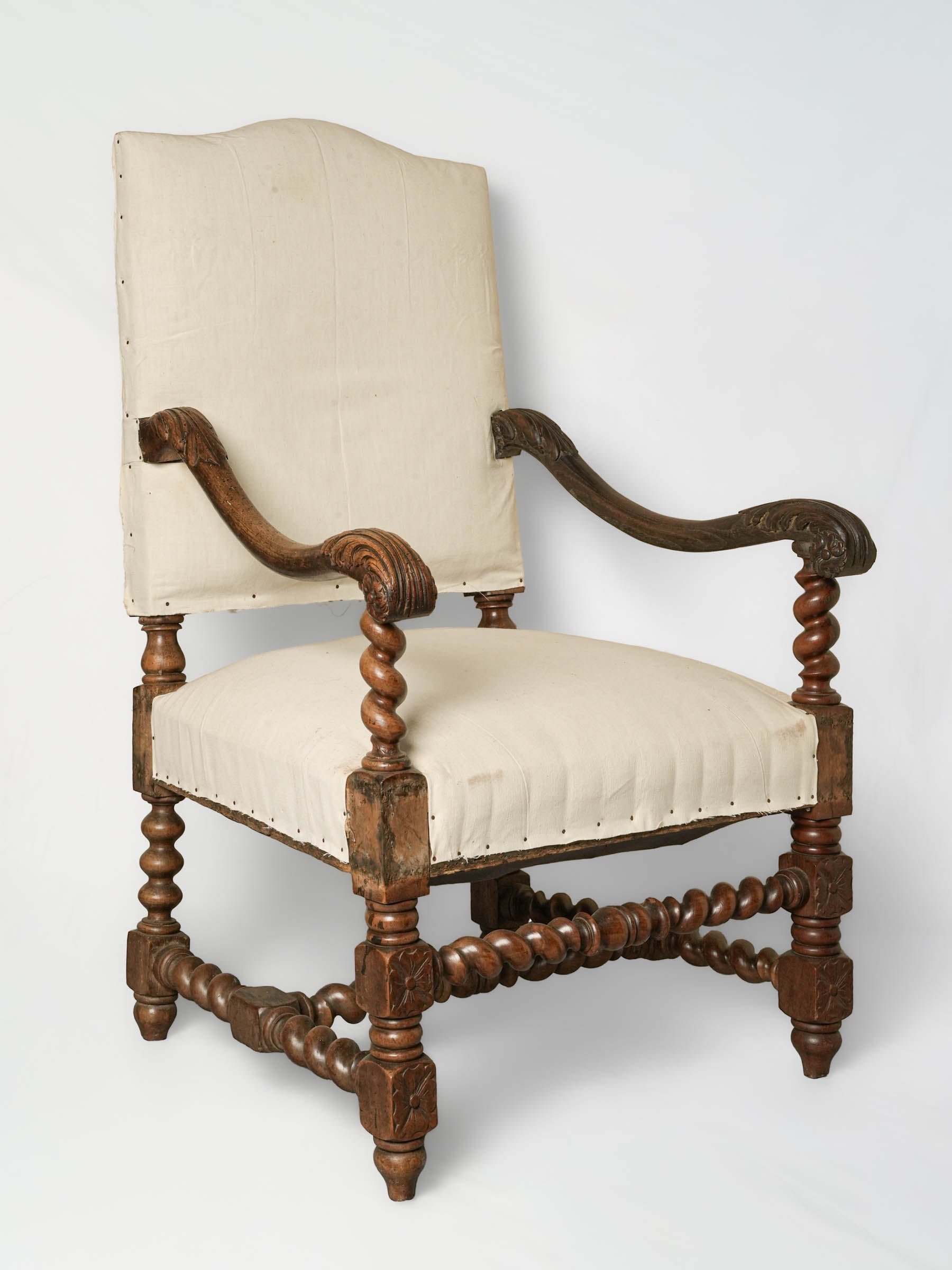 Antique French Louis XIII-Style Armchair, Ready to Upholster