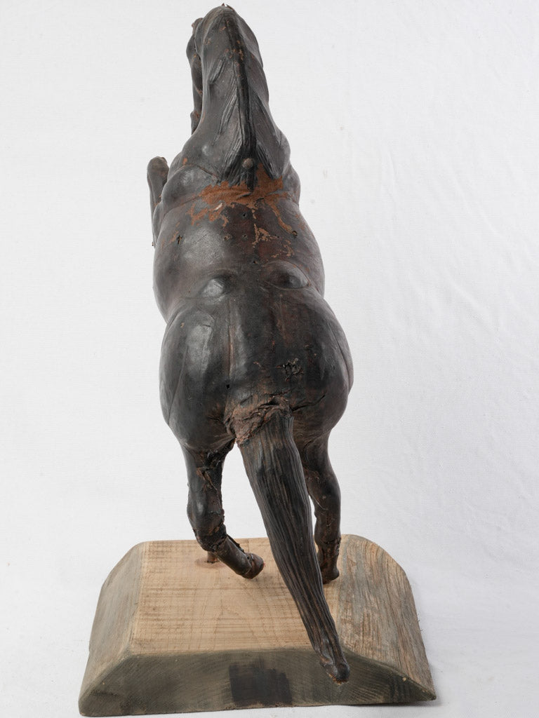 Early 20th-Century French Leather Horse Sculpture W/ Sulfide Eyes - 23¾"