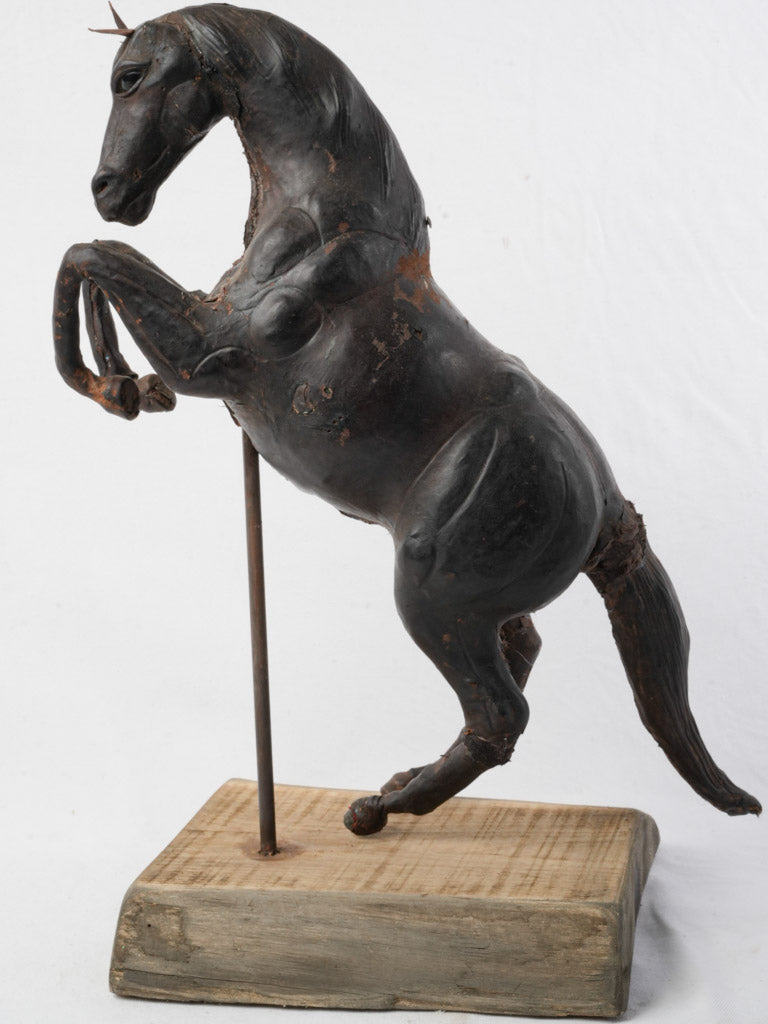 Early 20th-Century French Leather Horse Sculpture W/ Sulfide Eyes - 23¾"
