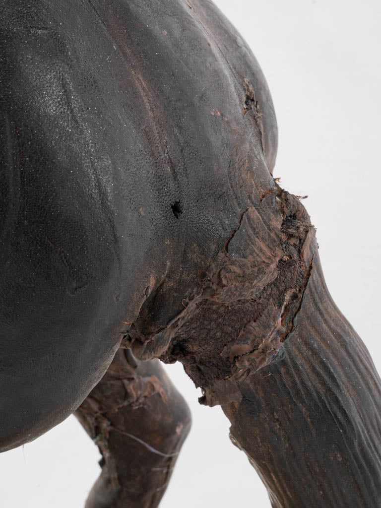 Early 20th-Century French Leather Horse Sculpture W/ Sulfide Eyes - 23¾"