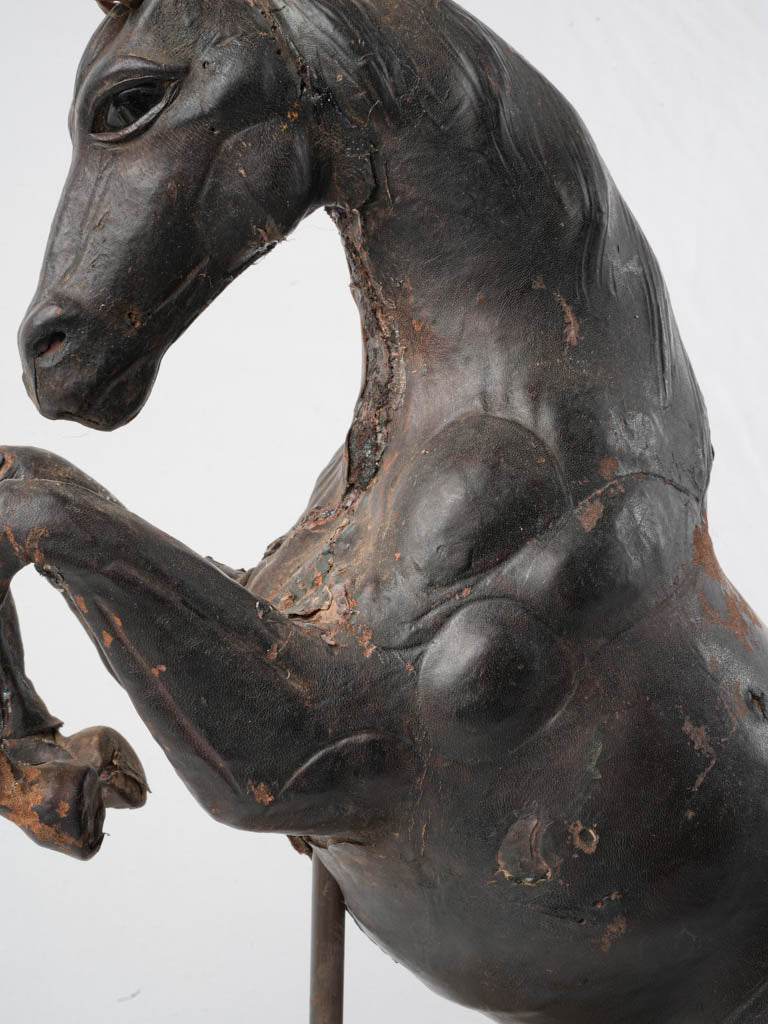 Early 20th-Century French Leather Horse Sculpture W/ Sulfide Eyes - 23¾"