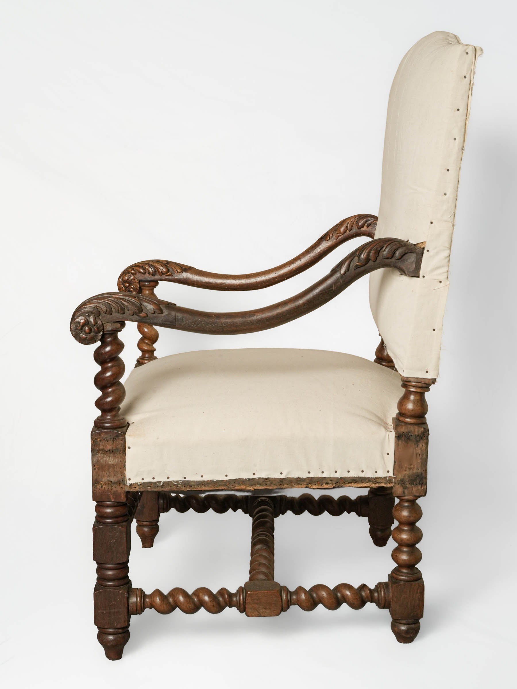 Antique French Louis XIII-Style Armchair, Ready to Upholster