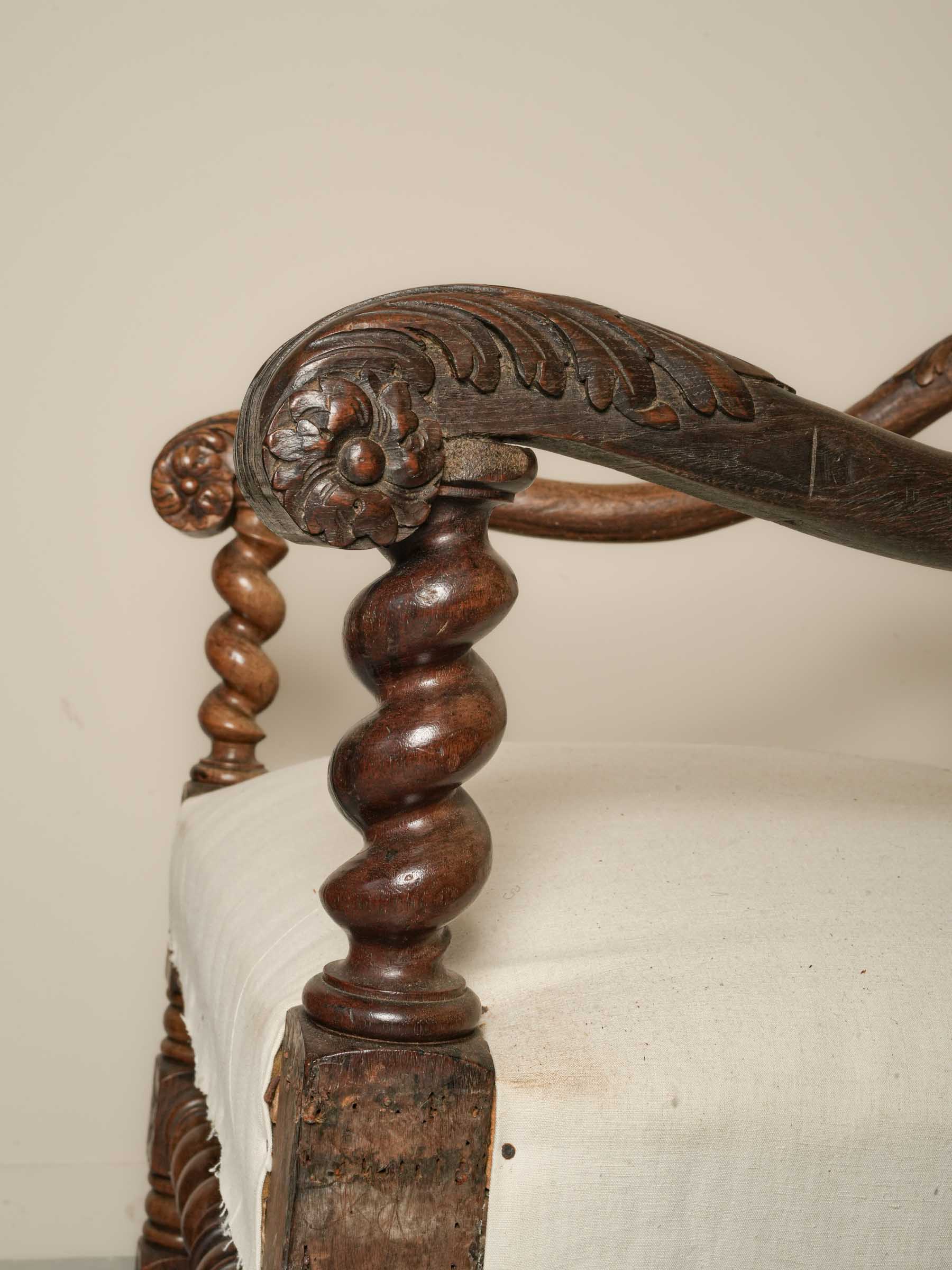 Antique French Louis XIII-Style Armchair, Ready to Upholster