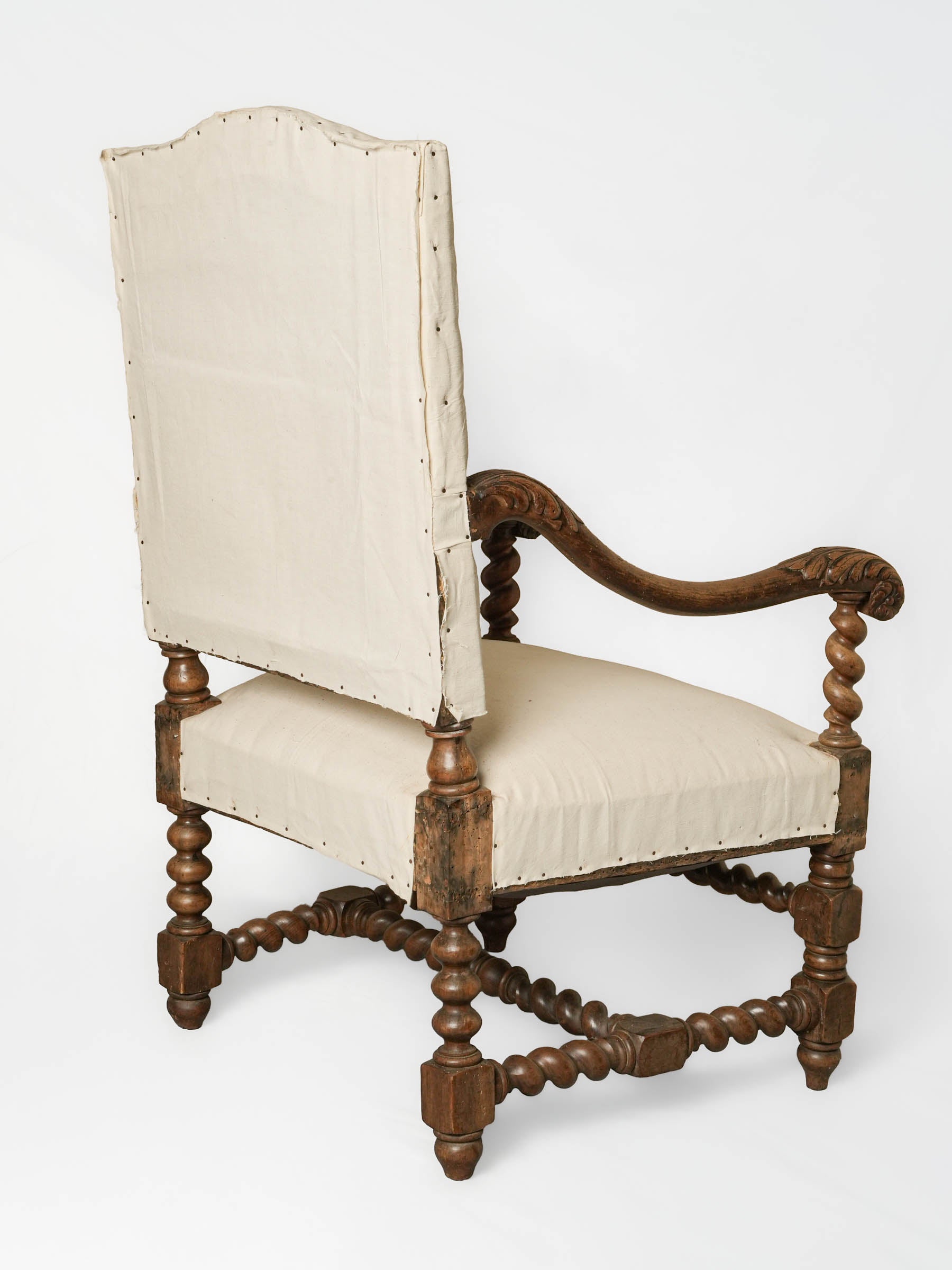 Antique French Louis XIII-Style Armchair, Ready to Upholster